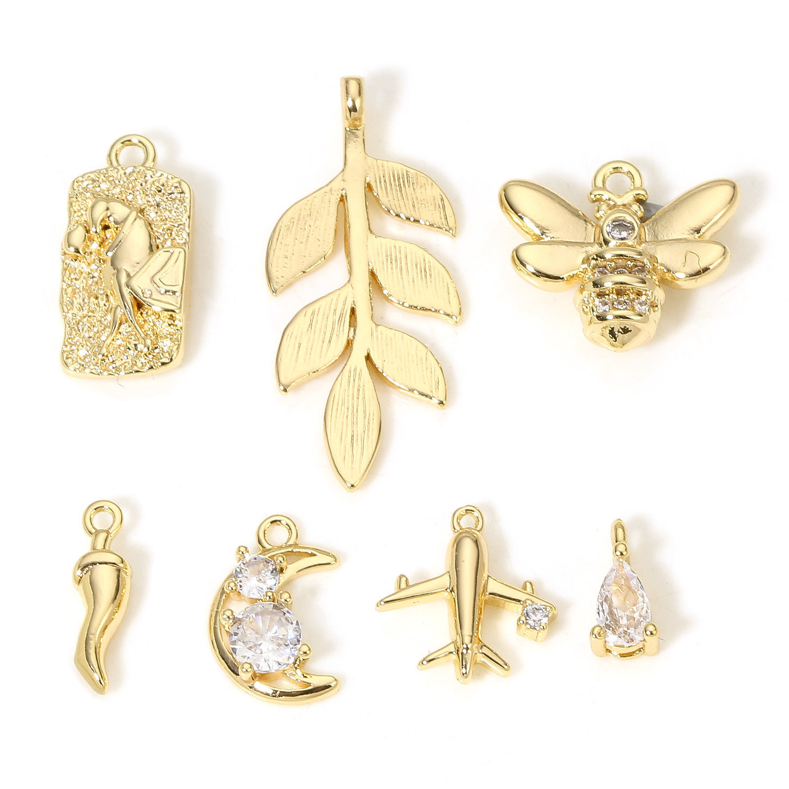 Picture of Brass Charms 18K Real Gold Plated Bee Animal Airplane