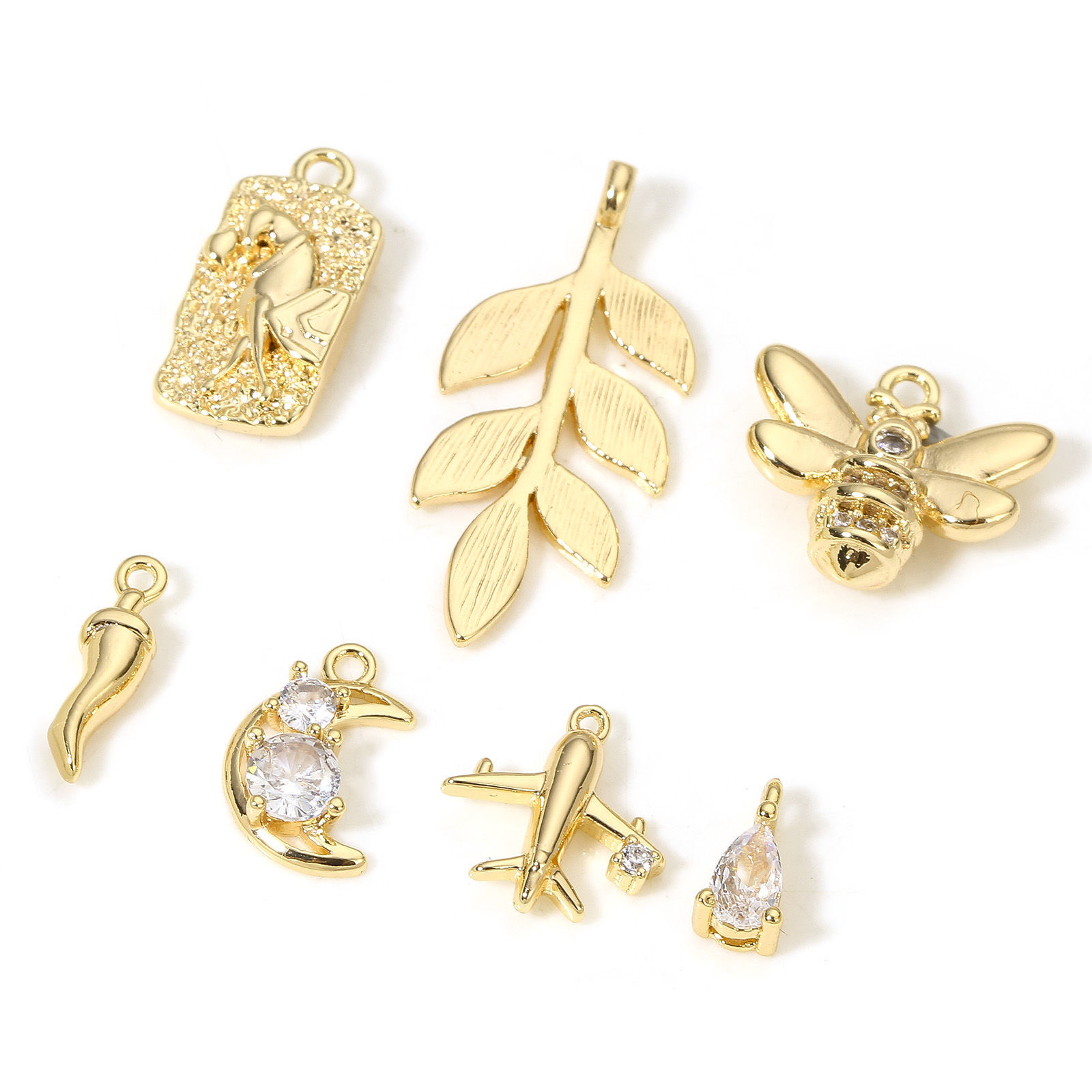 Picture of Brass Charms 18K Real Gold Plated Bee Animal Airplane