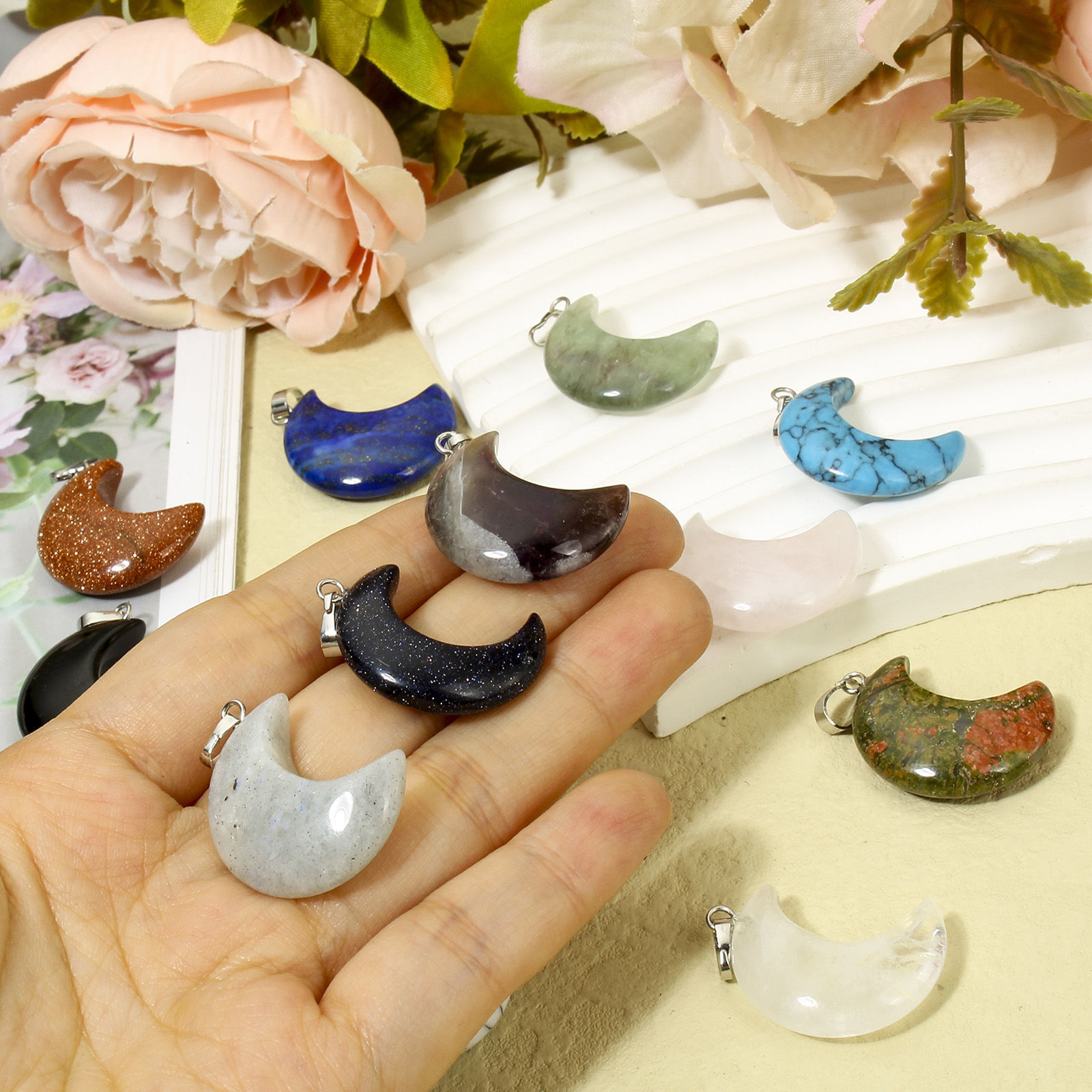 Picture of Gemstone ( Natural ) Galaxy Charms Half Moon 3.5cm x 2.3cm