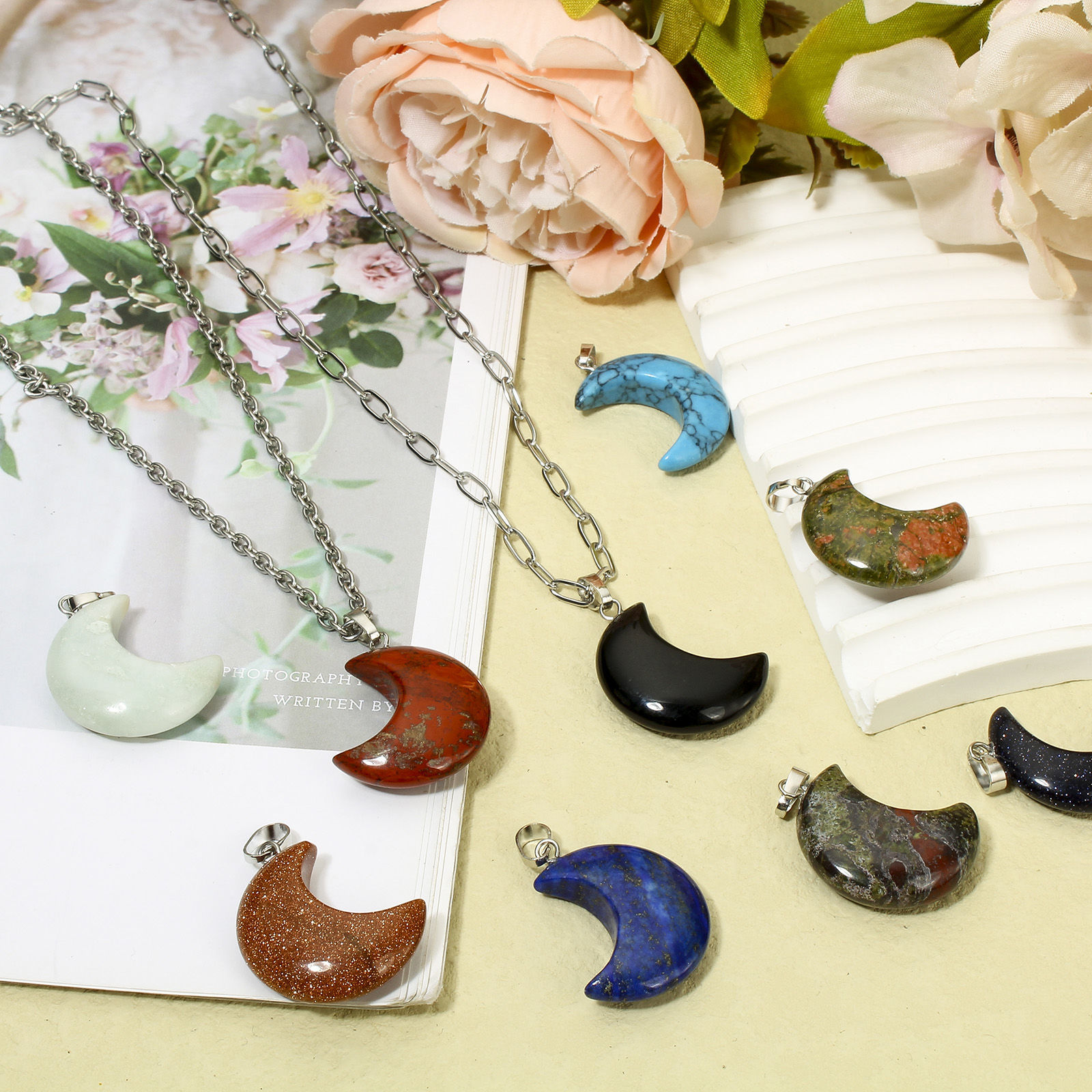 Picture of Gemstone ( Natural ) Galaxy Charms Half Moon 3.5cm x 2.3cm