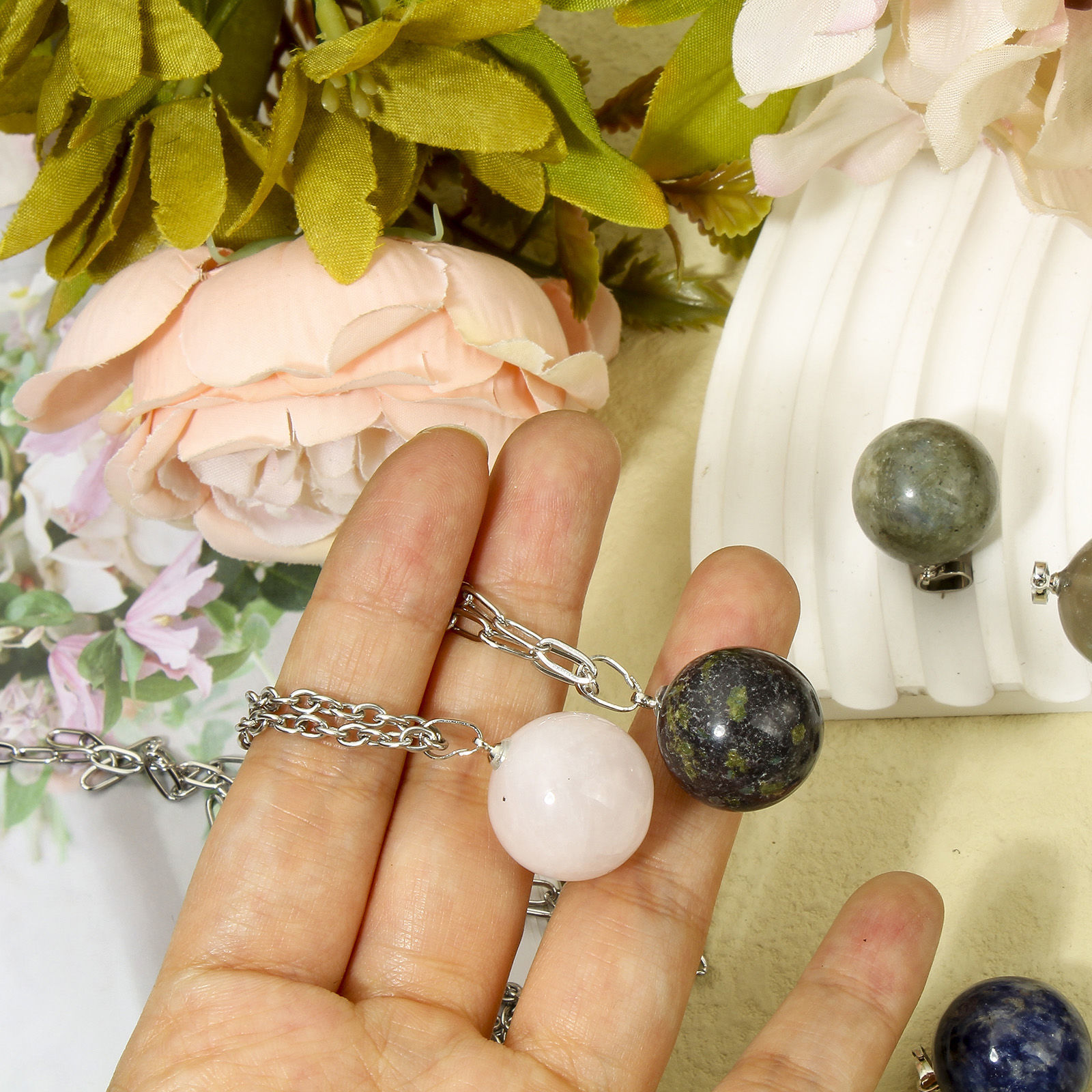 Picture of Gemstone ( Natural ) Charm Pendant Ball 28mm x 18mm