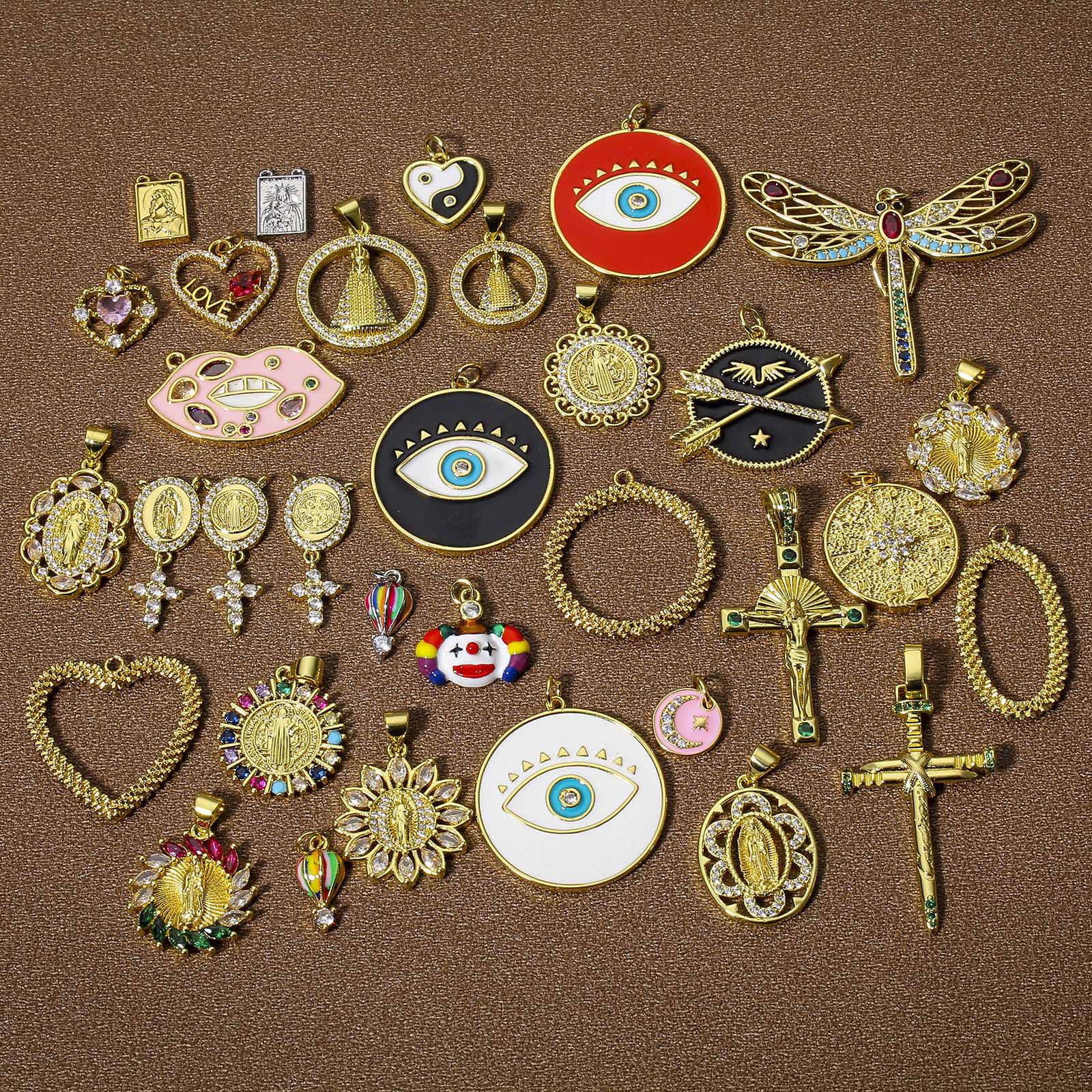 Picture of Eco-friendly Brass Geometric Charms 18K Real Gold Plated Micro Pave Clear Cubic Zirconia 22mm x 17mm