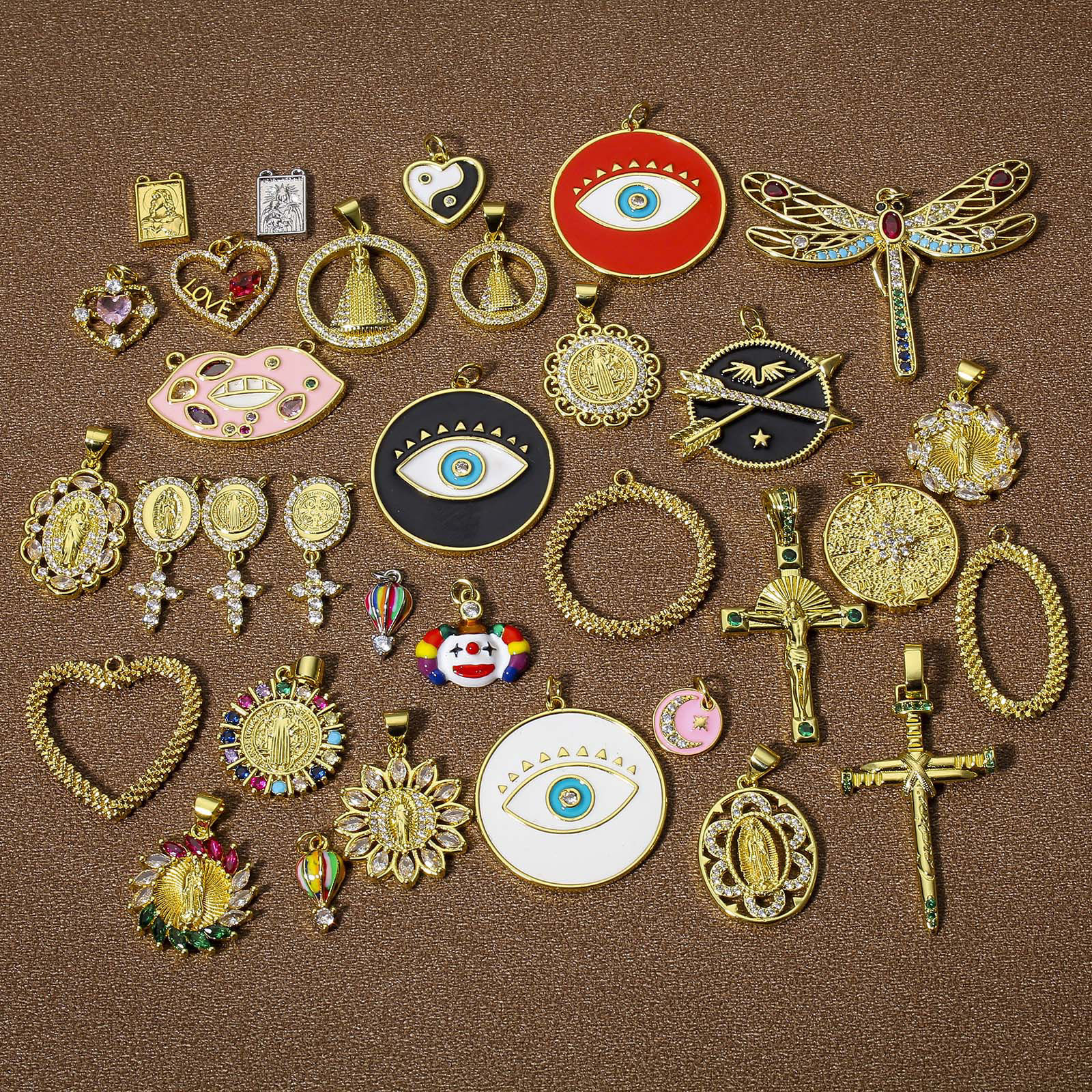 Picture of Eco-friendly Brass Pendants Real Gold Plated Multicolor Evil Eye Hot Air Balloon Enamel