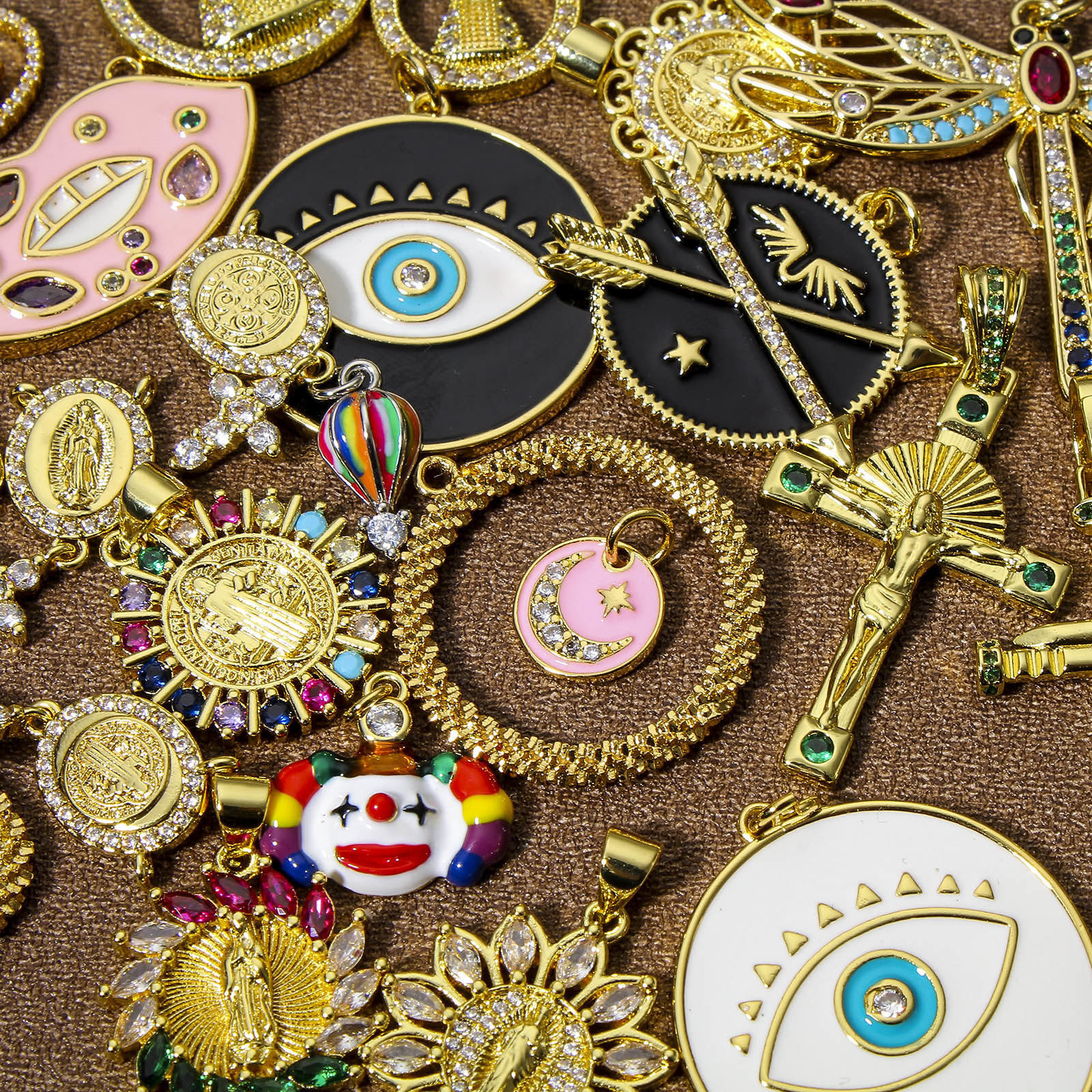 Picture of Eco-friendly Brass Pendants Real Gold Plated Multicolor Evil Eye Hot Air Balloon Enamel