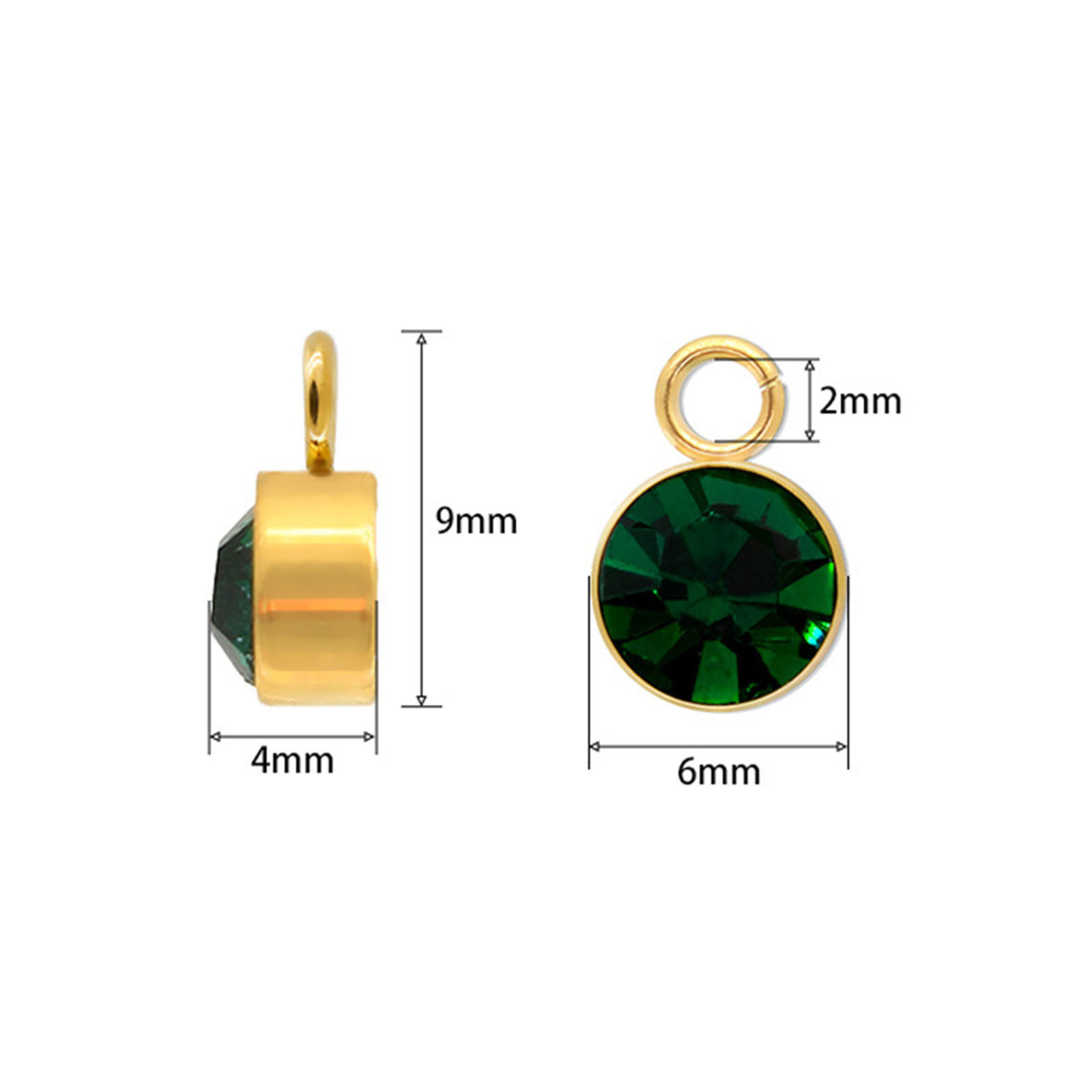 Bild von 5 Stück 304 Edelstahl Monatsstein Charms Rund Vergoldet 9mm x 6mm