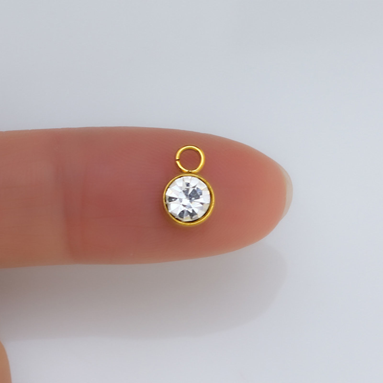 Bild von 5 Stück 304 Edelstahl Monatsstein Charms Rund Vergoldet 9mm x 6mm