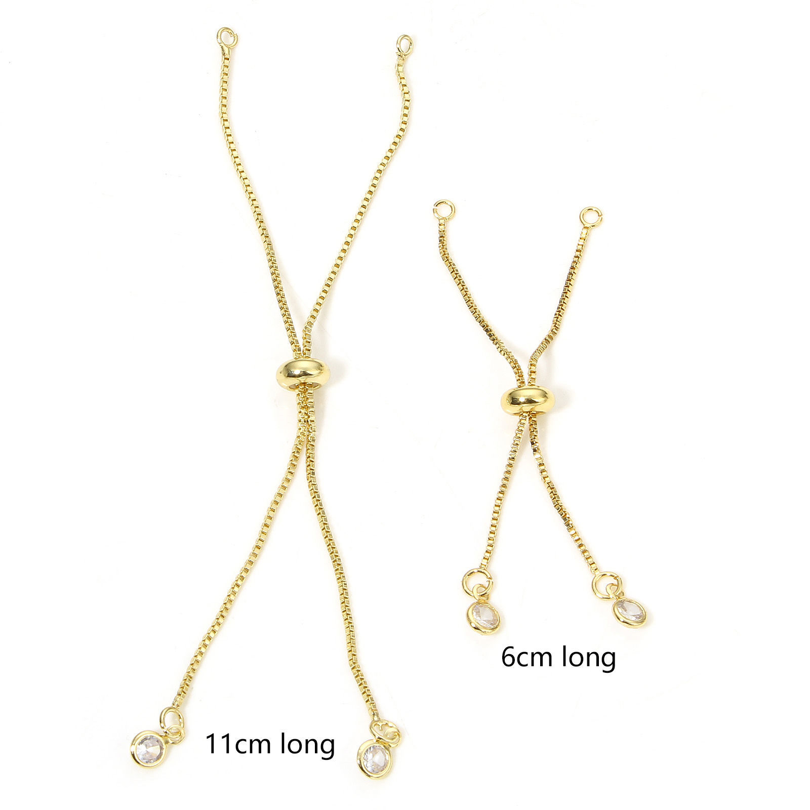 Picture of 1 Piece Eco-friendly Vacuum Plating Brass Simple Box Chain Semi-finished Adjustable Slider/ Slide Bolo Bracelets Base For DIY Handmade Jewelry Making Real Gold Plated Clear Rhinestone