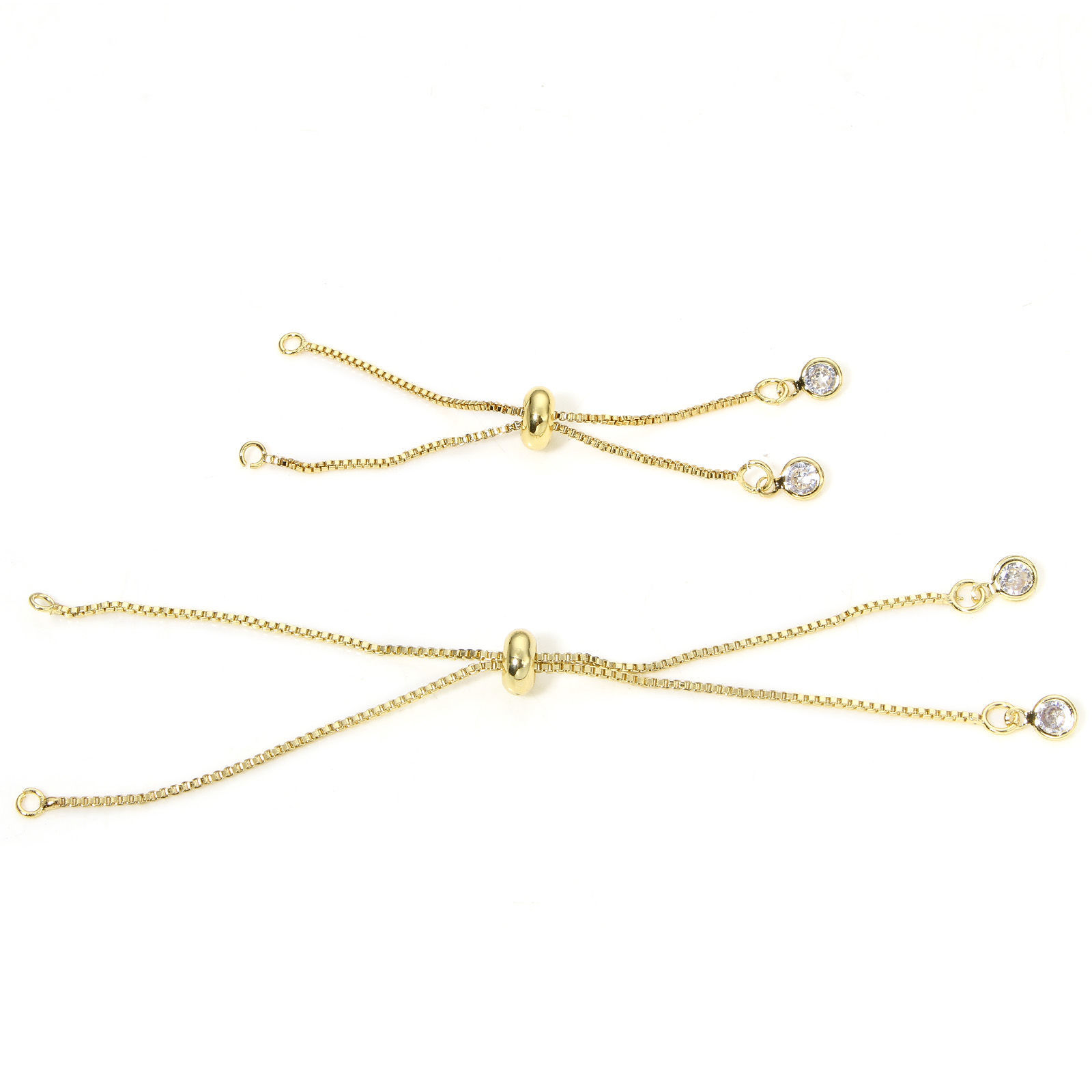 Picture of 1 Piece Eco-friendly Vacuum Plating Brass Simple Box Chain Semi-finished Adjustable Slider/ Slide Bolo Bracelets Base For DIY Handmade Jewelry Making Real Gold Plated Clear Rhinestone