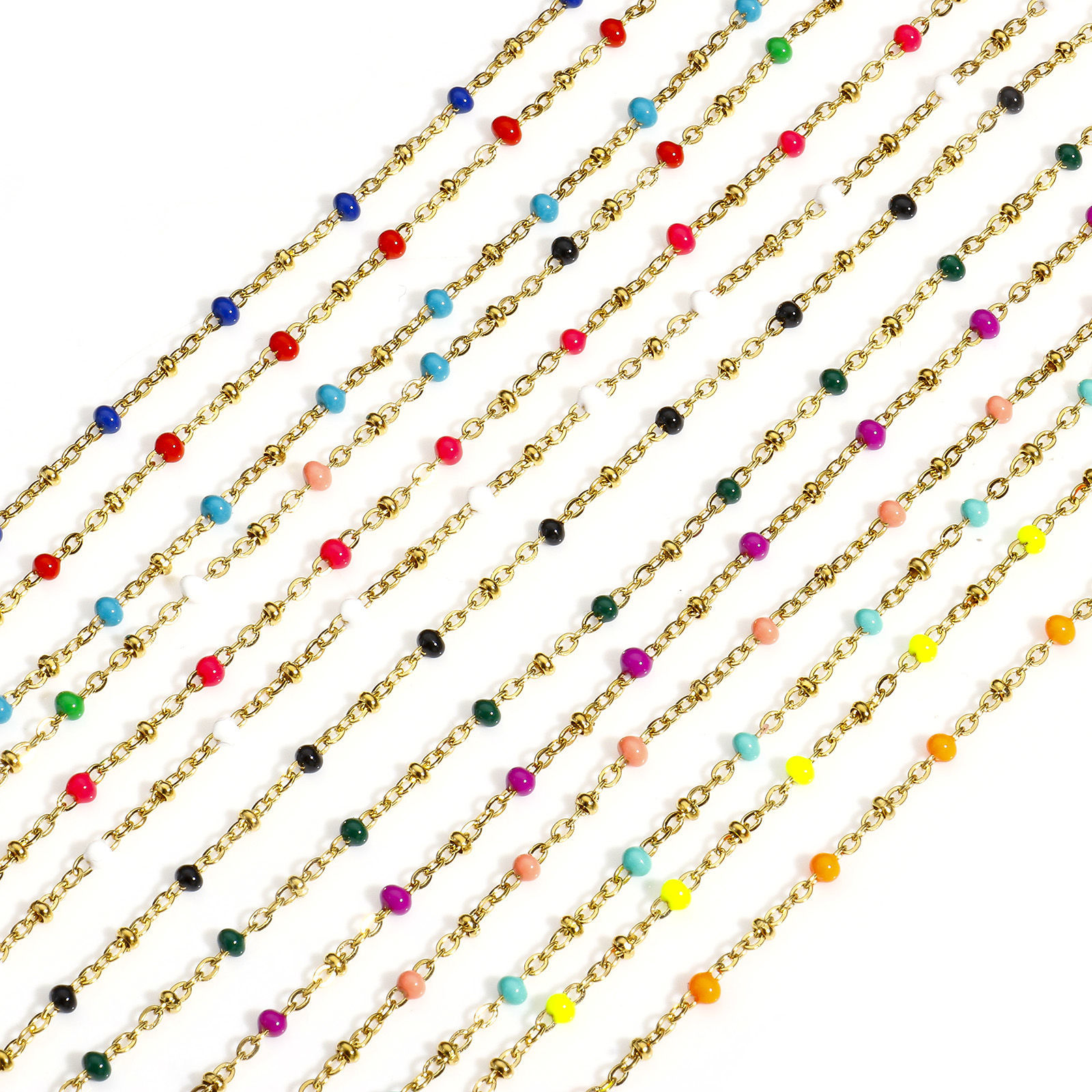 Imagen de 1 Unidad Enchapado al Vacío 304 Acero Inoxidable Cadena de Eslabones Hechos a Mano Tobilleras Chapado en Oro de 18K Esmalte 22cm longitud