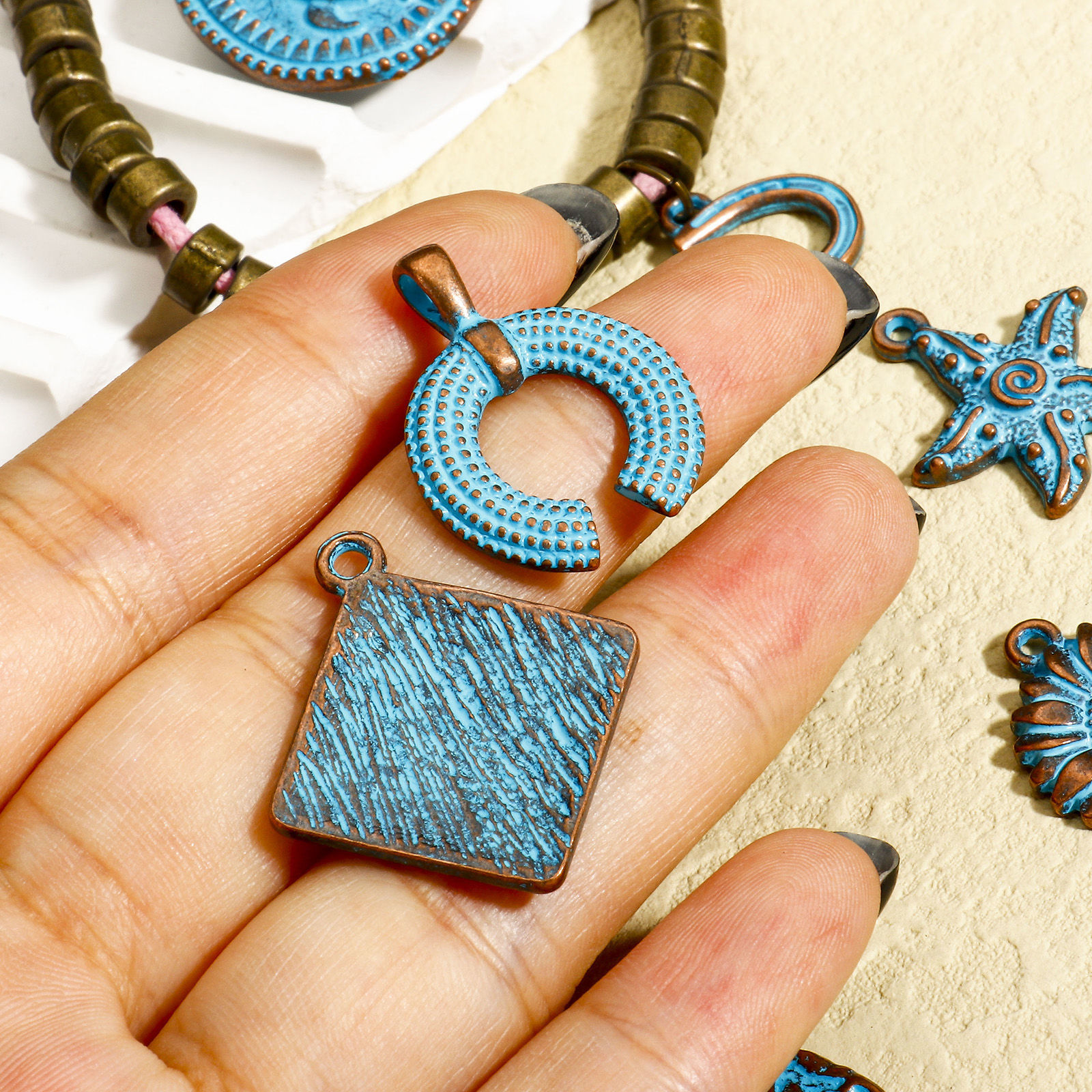 Picture of Zinc Based Alloy Ocean Jewelry Charms Antique Copper Blue Patina