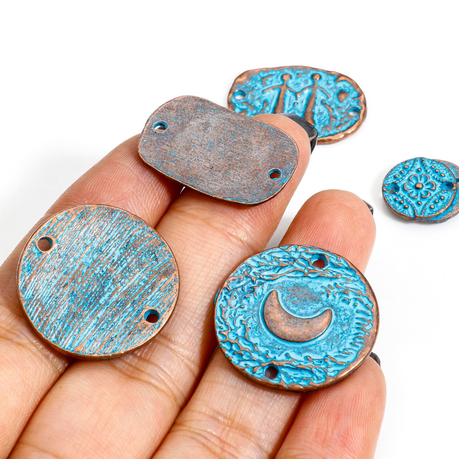 Picture of Zinc Based Alloy Connectors Charms Pendants Antique Copper Blue Patina