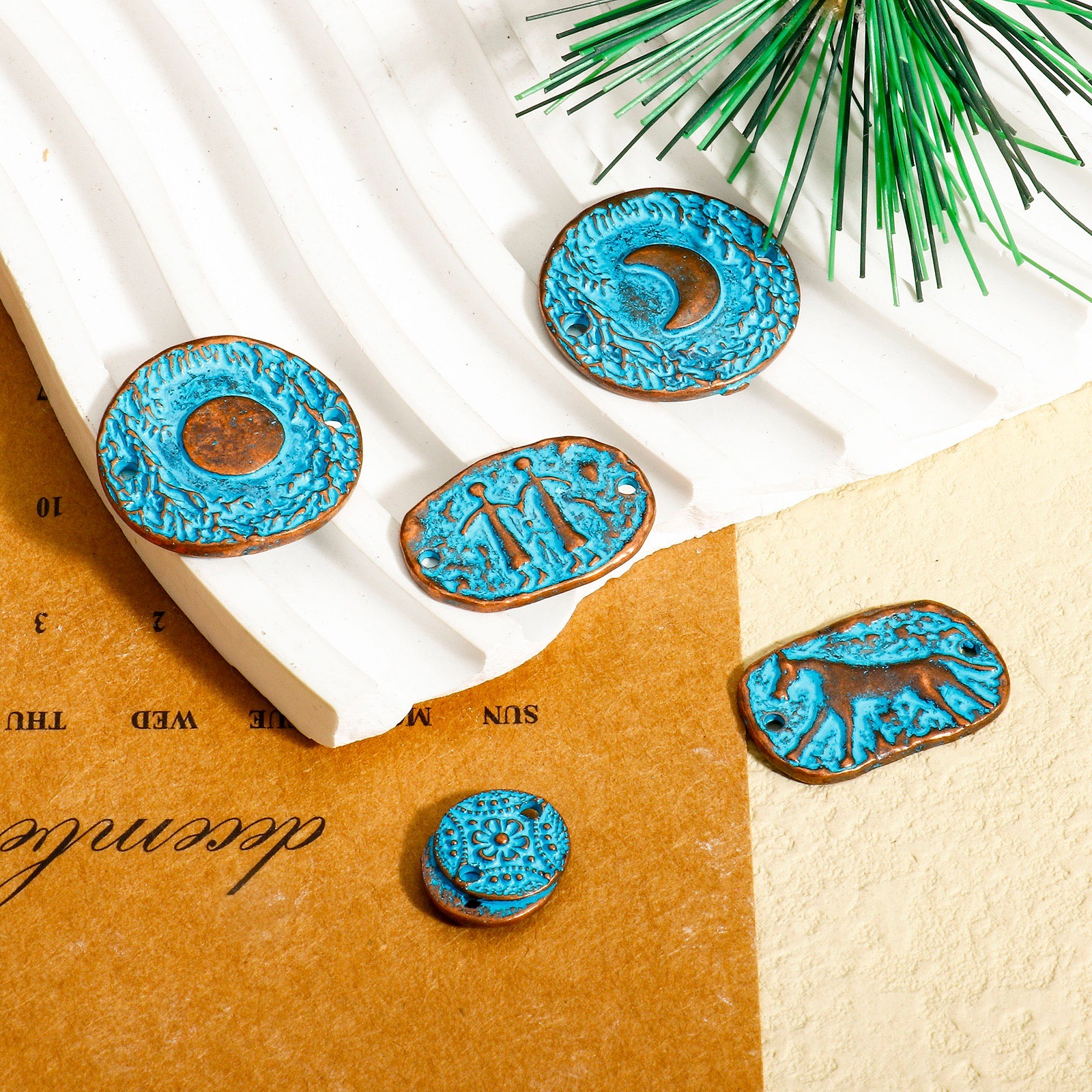 Picture of Zinc Based Alloy Connectors Charms Pendants Antique Copper Blue Patina