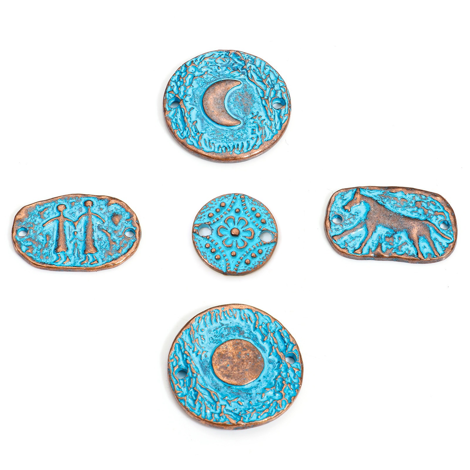 Picture of Zinc Based Alloy Connectors Charms Pendants Antique Copper Blue Patina