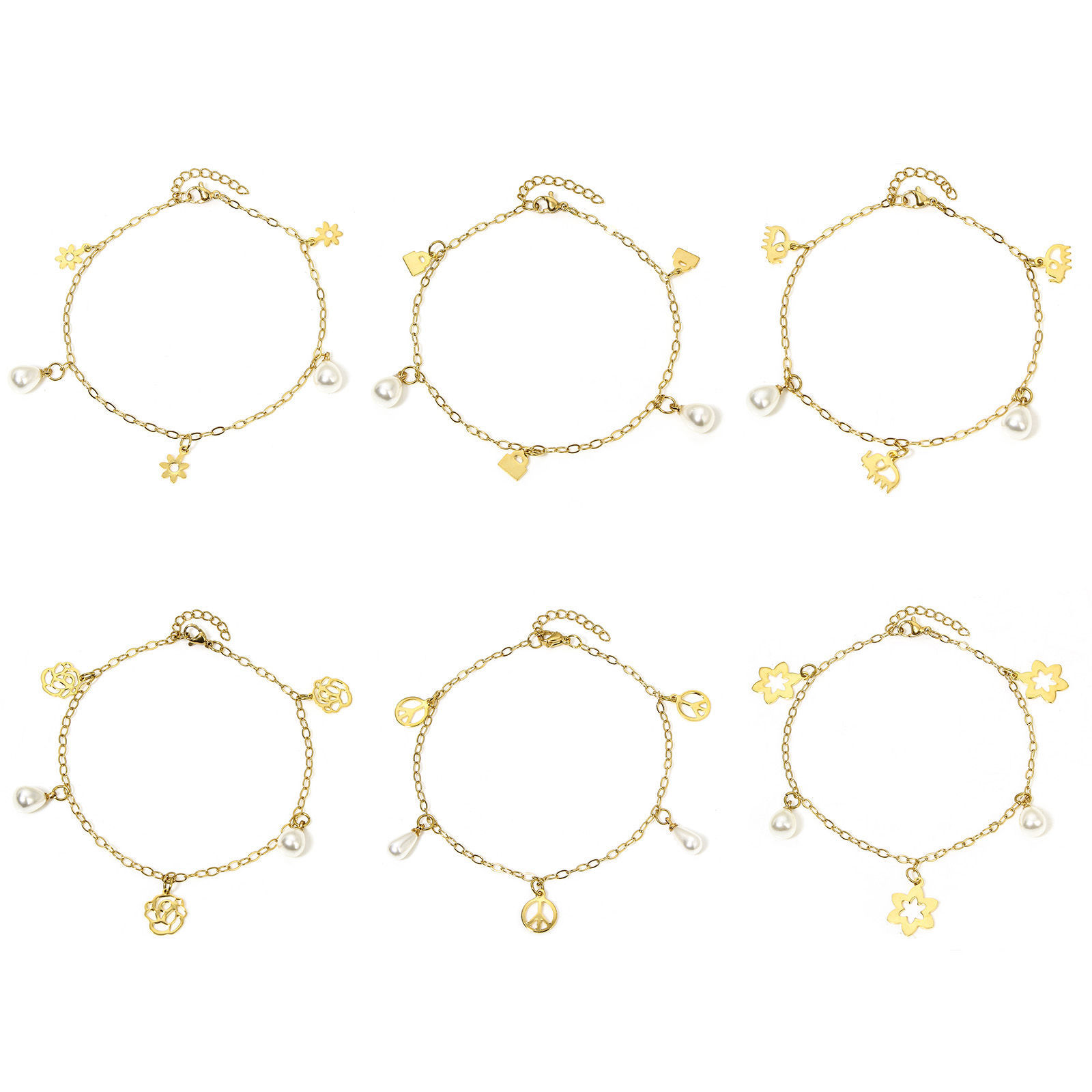 Picture of 304 Stainless Steel Link Cable Chain Anklet Gold Plated With Lobster Claw Clasp And Extender Chain Rose Flower 23cm(9") long