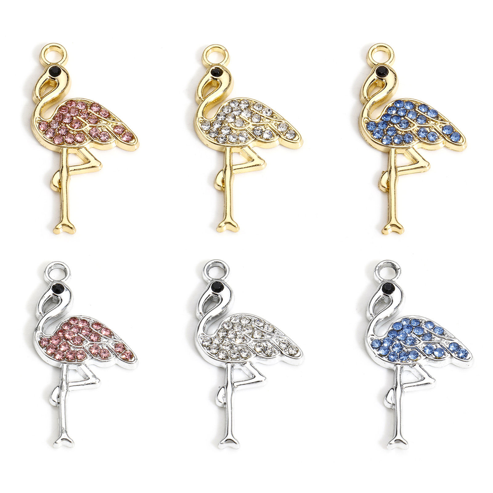 Изображение 10 ШТ Цинковый Сплав Подвески Разноцветный Фламинго Бижутерия усыпанная мелким фианит 28мм x 15мм