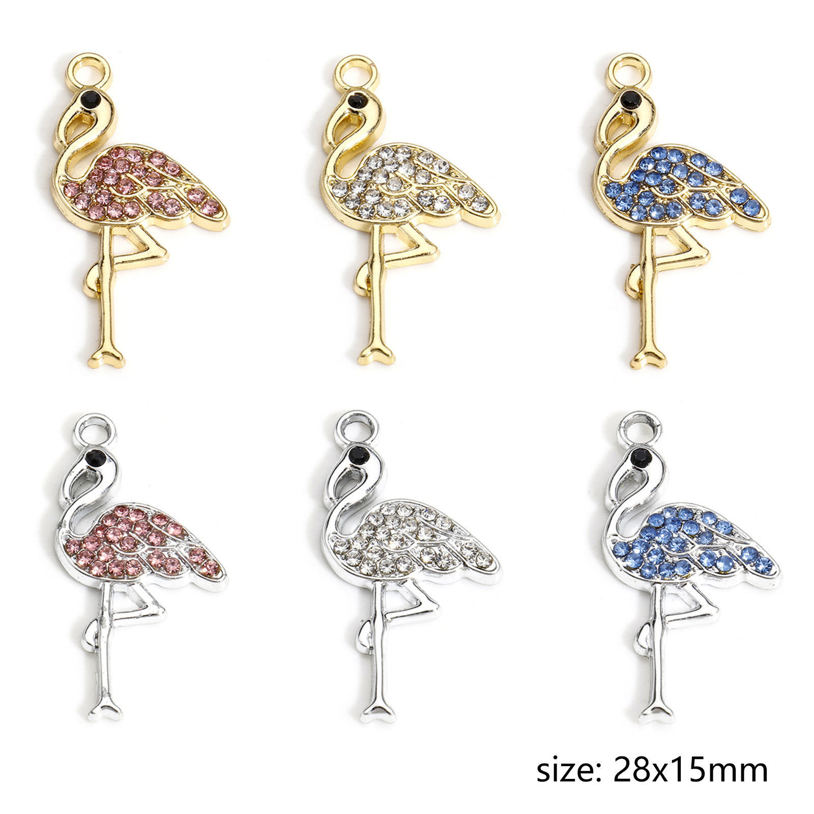 Изображение 10 ШТ Цинковый Сплав Подвески Разноцветный Фламинго Бижутерия усыпанная мелким фианит 28мм x 15мм