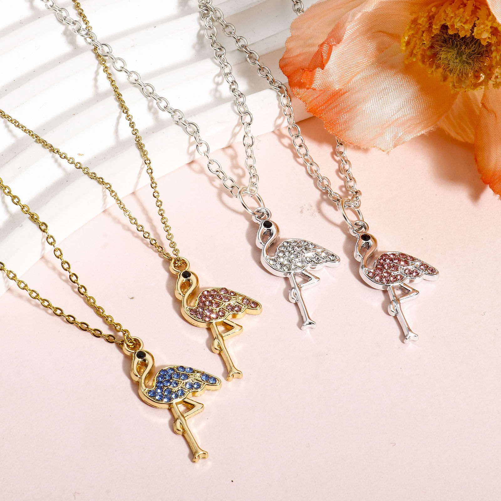 Изображение 10 ШТ Цинковый Сплав Подвески Разноцветный Фламинго Бижутерия усыпанная мелким фианит 28мм x 15мм