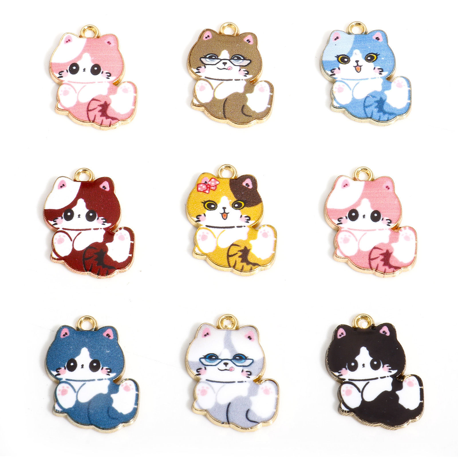 Picture of Zinc Based Alloy Charms Multicolor Cat Animal Enamel 22mm x 17mm