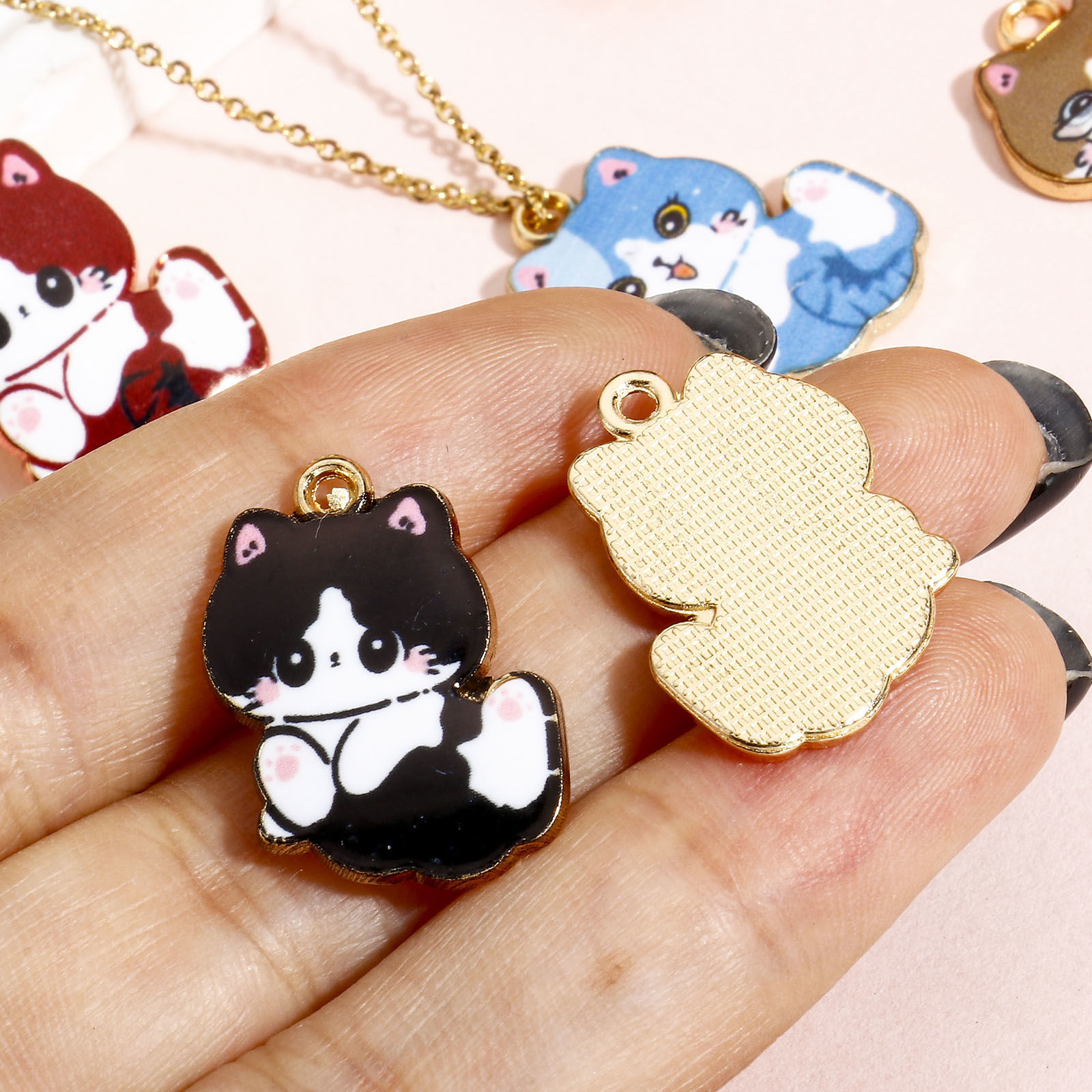 Picture of Zinc Based Alloy Charms Multicolor Cat Animal Enamel 22mm x 17mm