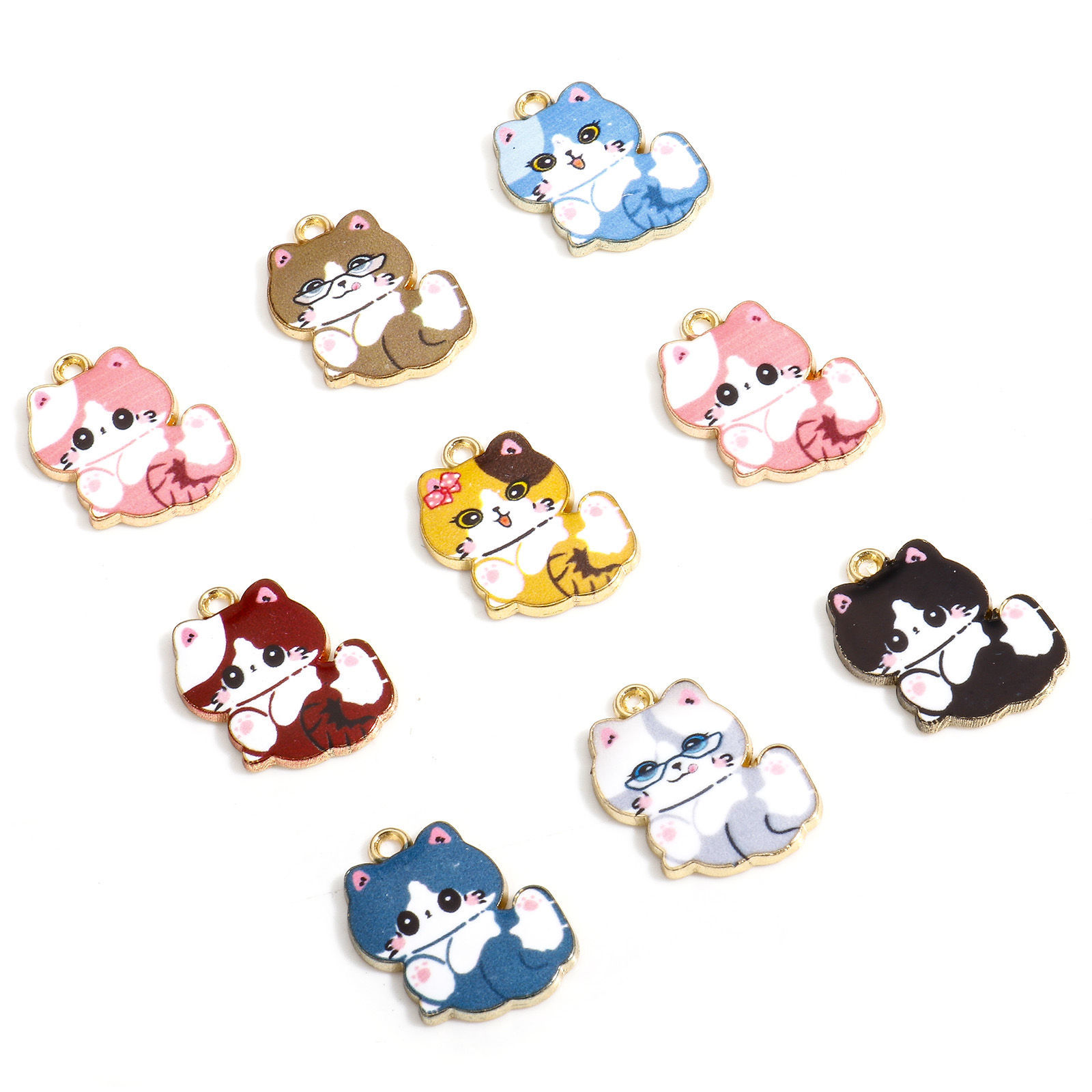 Picture of Zinc Based Alloy Charms Multicolor Cat Animal Enamel 22mm x 17mm
