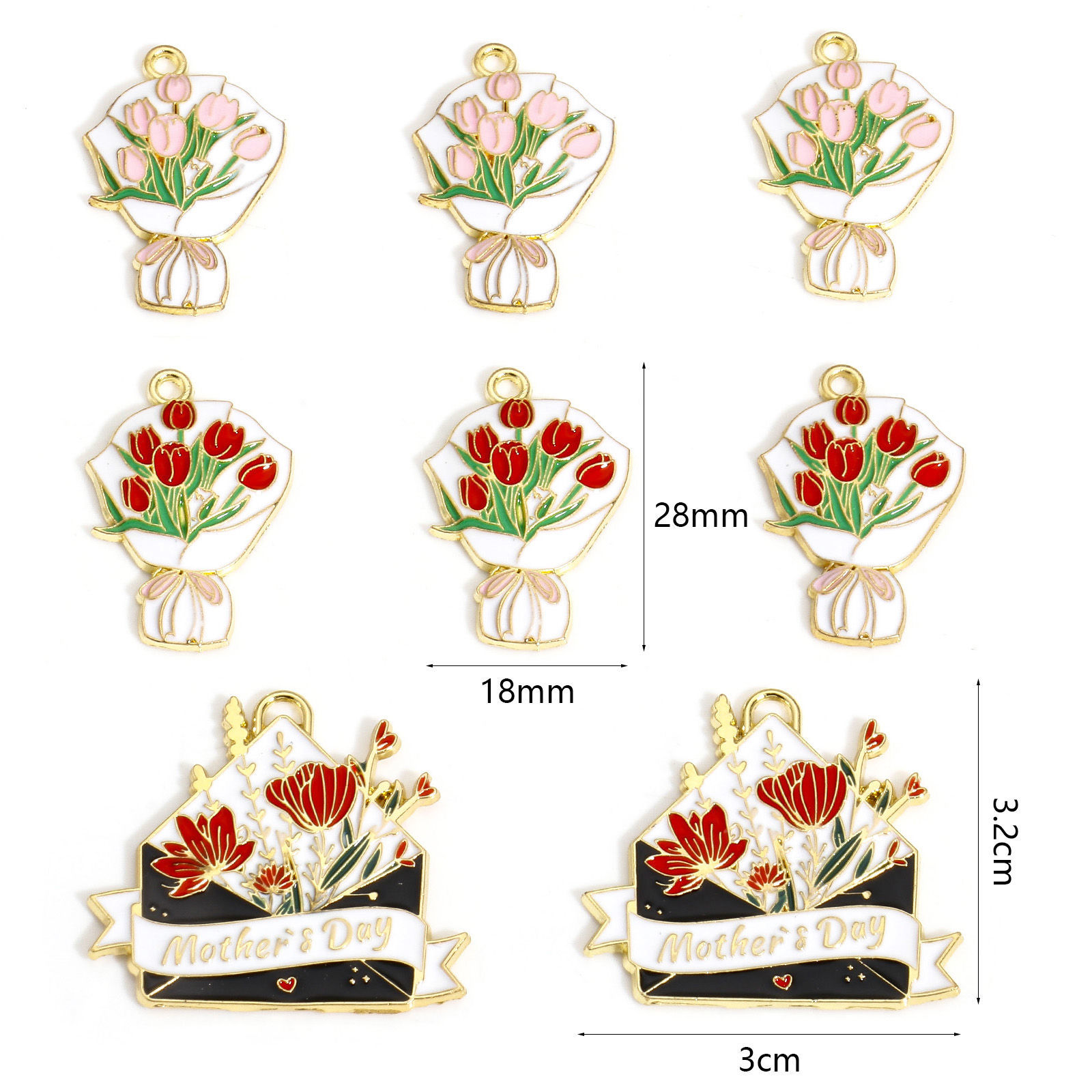 Picture of Zinc Based Alloy Mother's Day Charms Gold Plated Multicolor Envelope Flower Enamel
