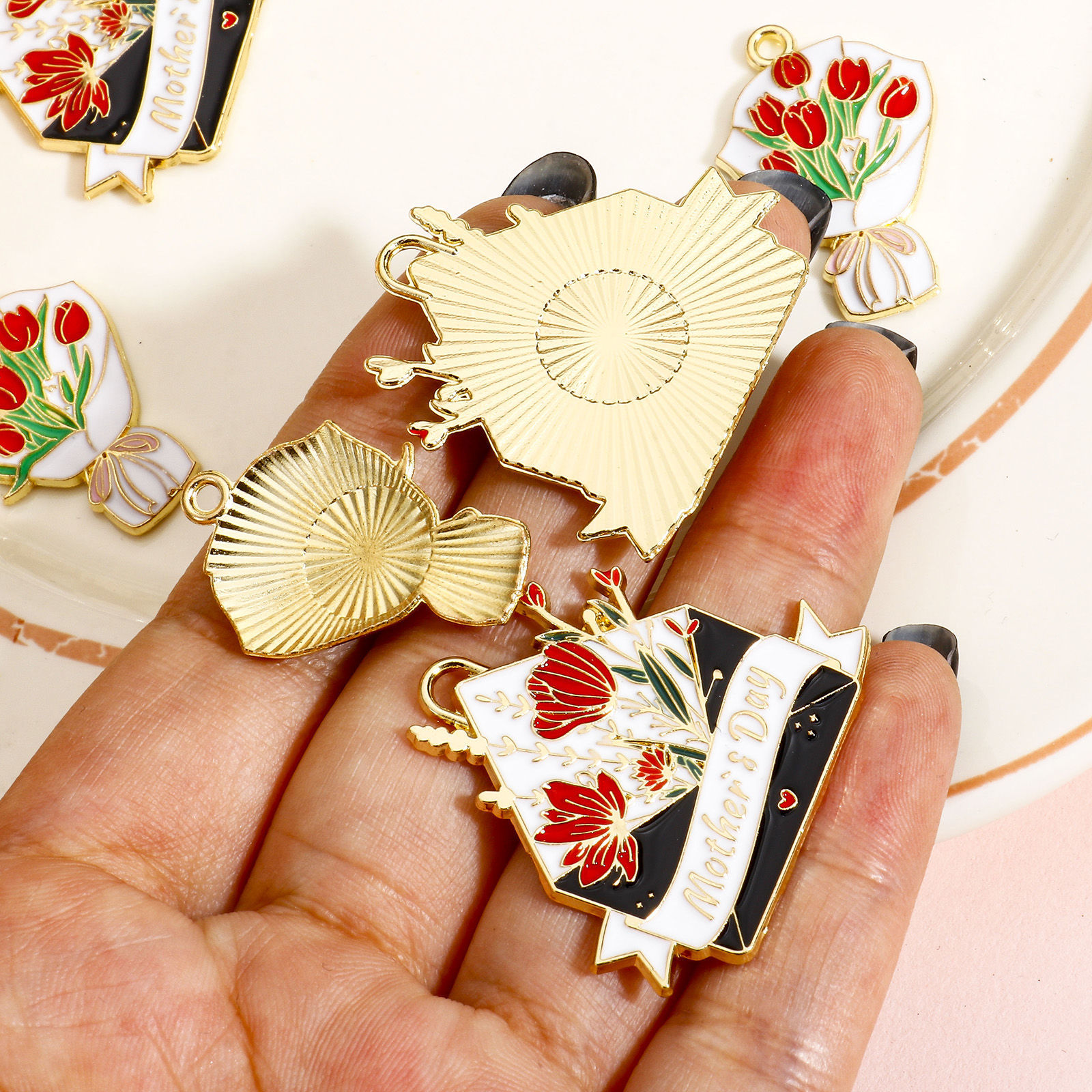 Picture of Zinc Based Alloy Mother's Day Charms Gold Plated Multicolor Envelope Flower Enamel