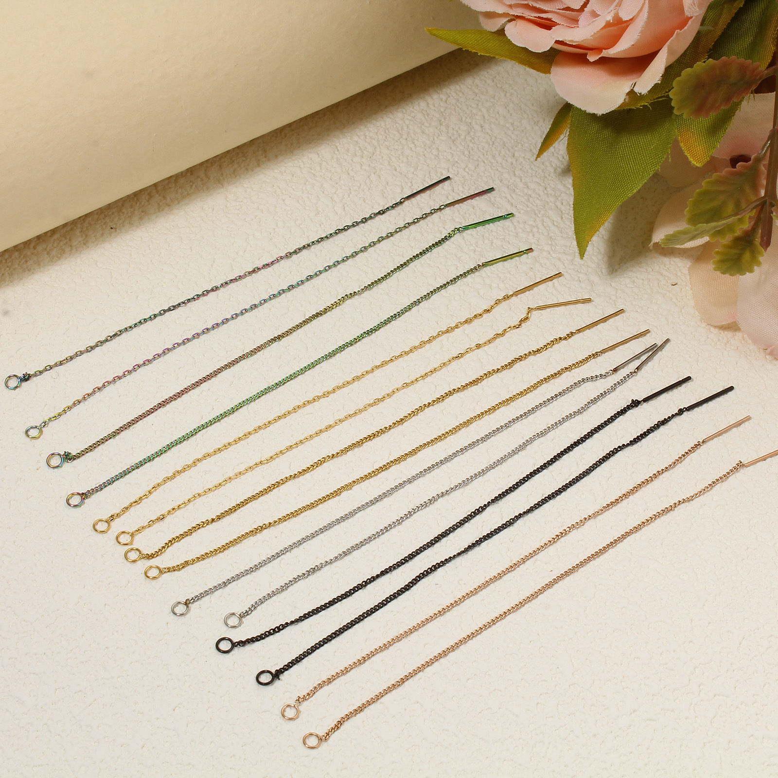 Picture of Vacuum Plating 304 Stainless Steel Ear Thread Threader Earrings With Loop 10.5cm, Post/ Wire Size: (21 gauge)