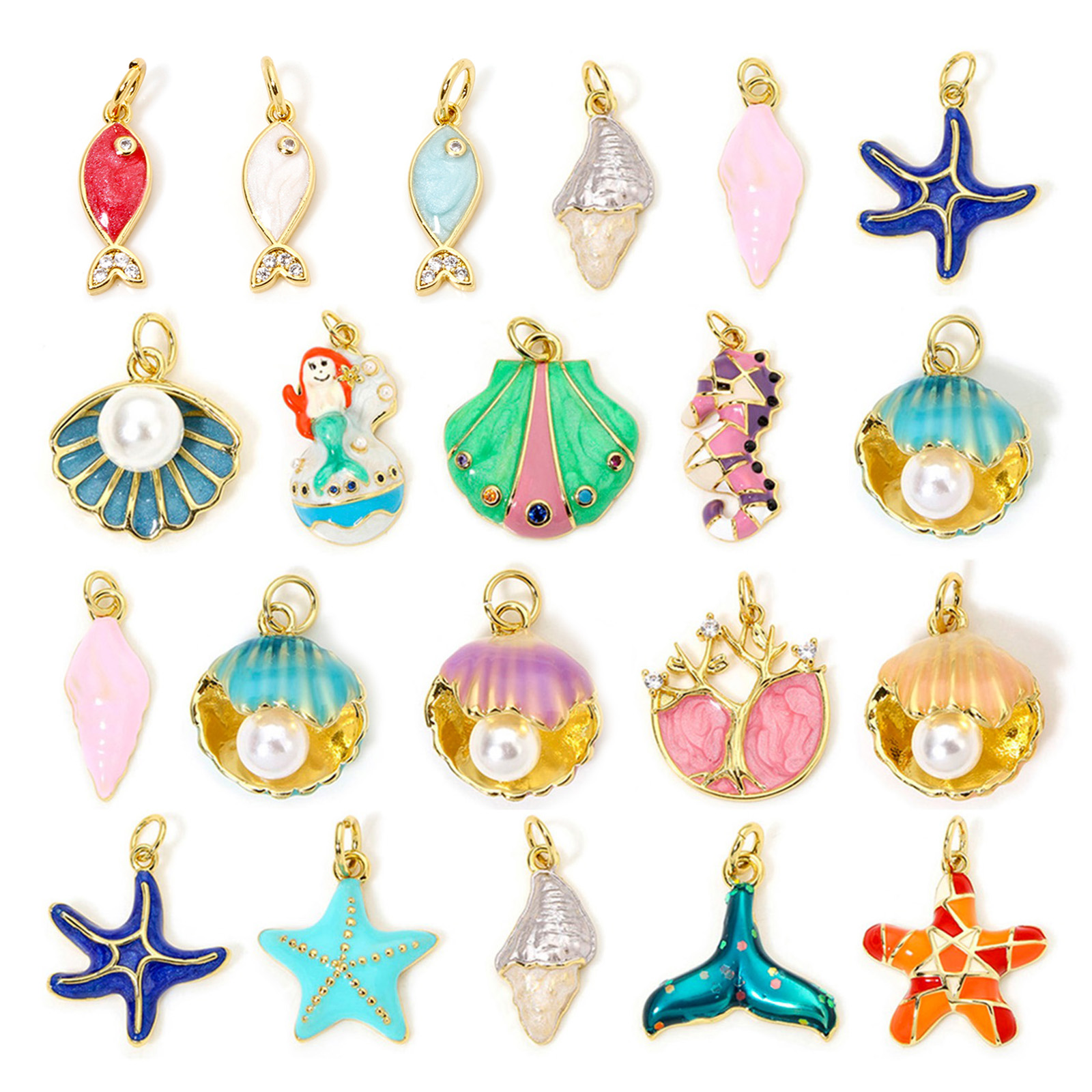 Image de 1 Pièce Breloques Bijoux d'Océan en Laiton Respectueux de la Nature Plaqué Or Véritable 18K Multicolore Émail
