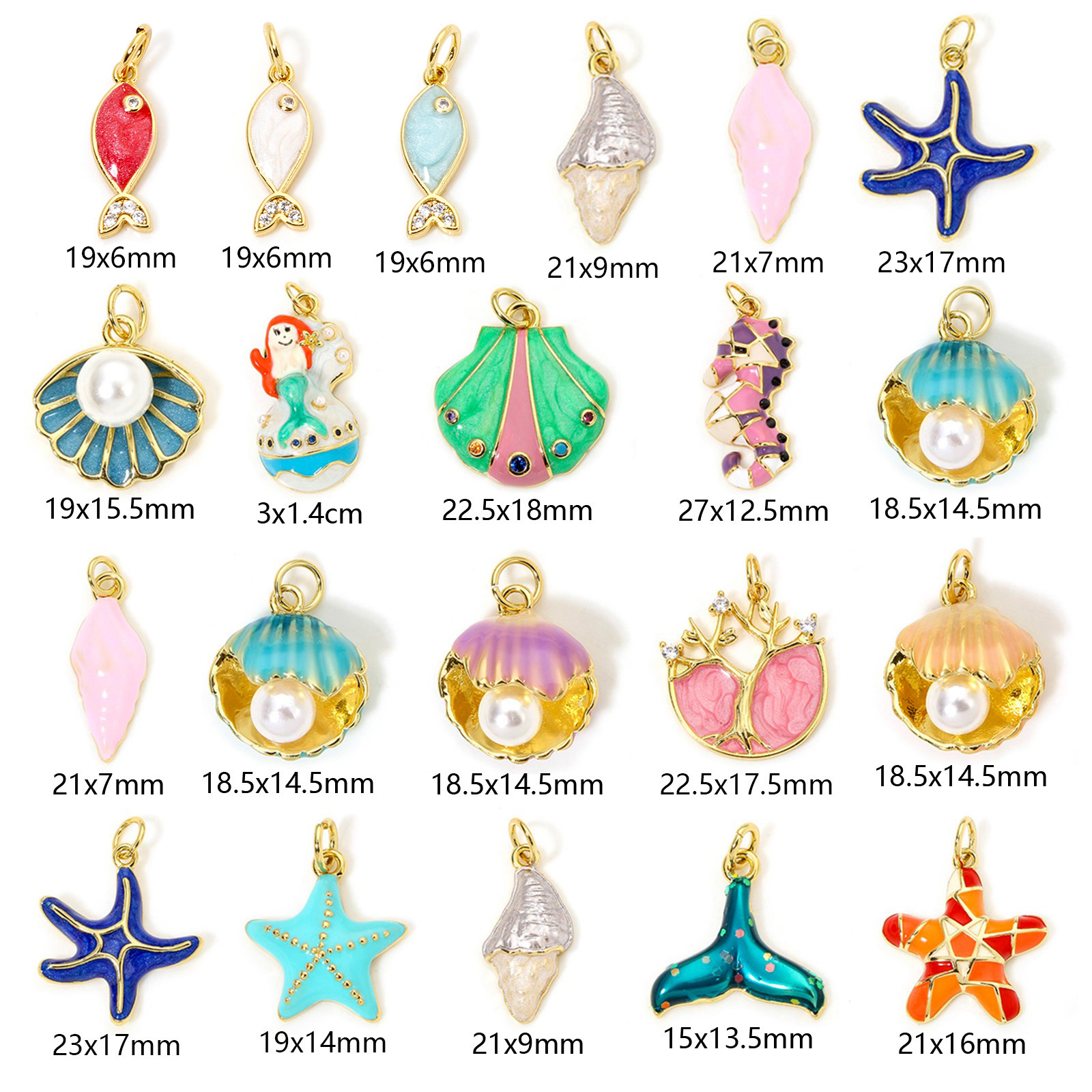 Image de 1 Pièce Breloques Bijoux d'Océan en Laiton Respectueux de la Nature Plaqué Or Véritable 18K Multicolore Émail