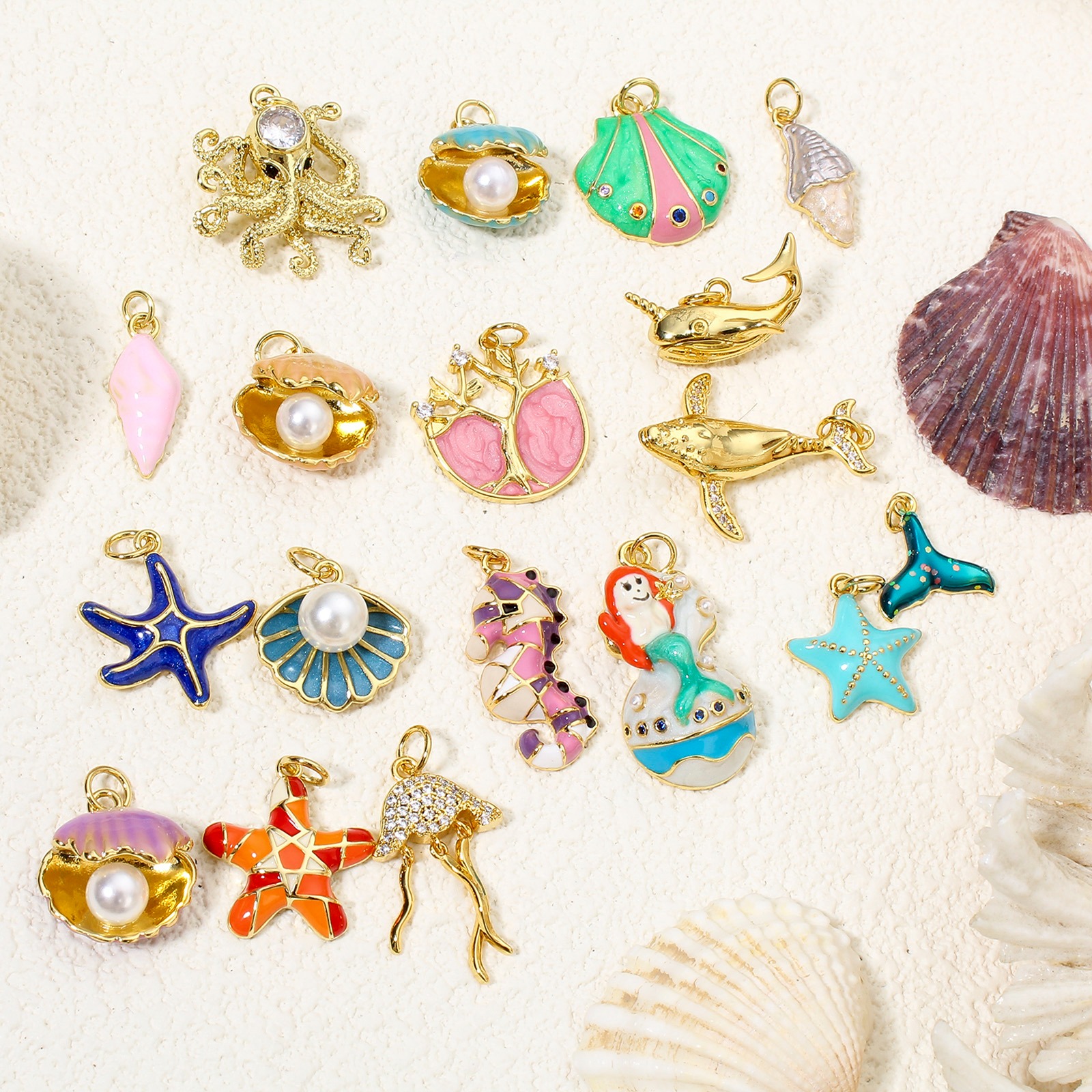 Image de 1 Pièce Breloques Bijoux d'Océan en Laiton Respectueux de la Nature Plaqué Or Véritable 18K Multicolore Émail