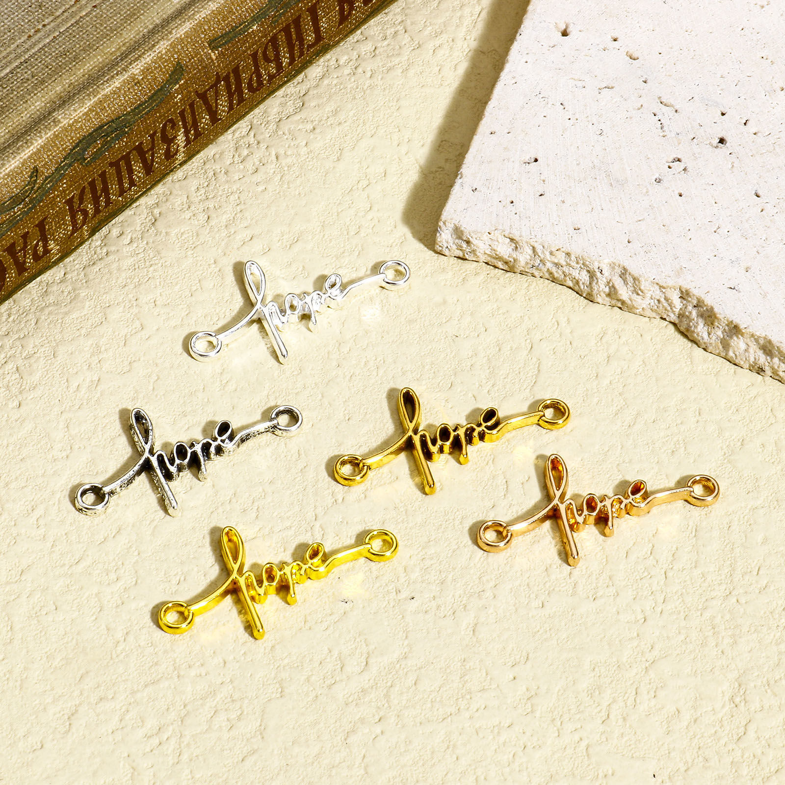 Imagen de 50 Unidades Zamak Positive Quotes Energy Conectores Dijes Colgantes Multicolor Vocabulario Inglés Mensaje " Hope " 33mm x 17mm