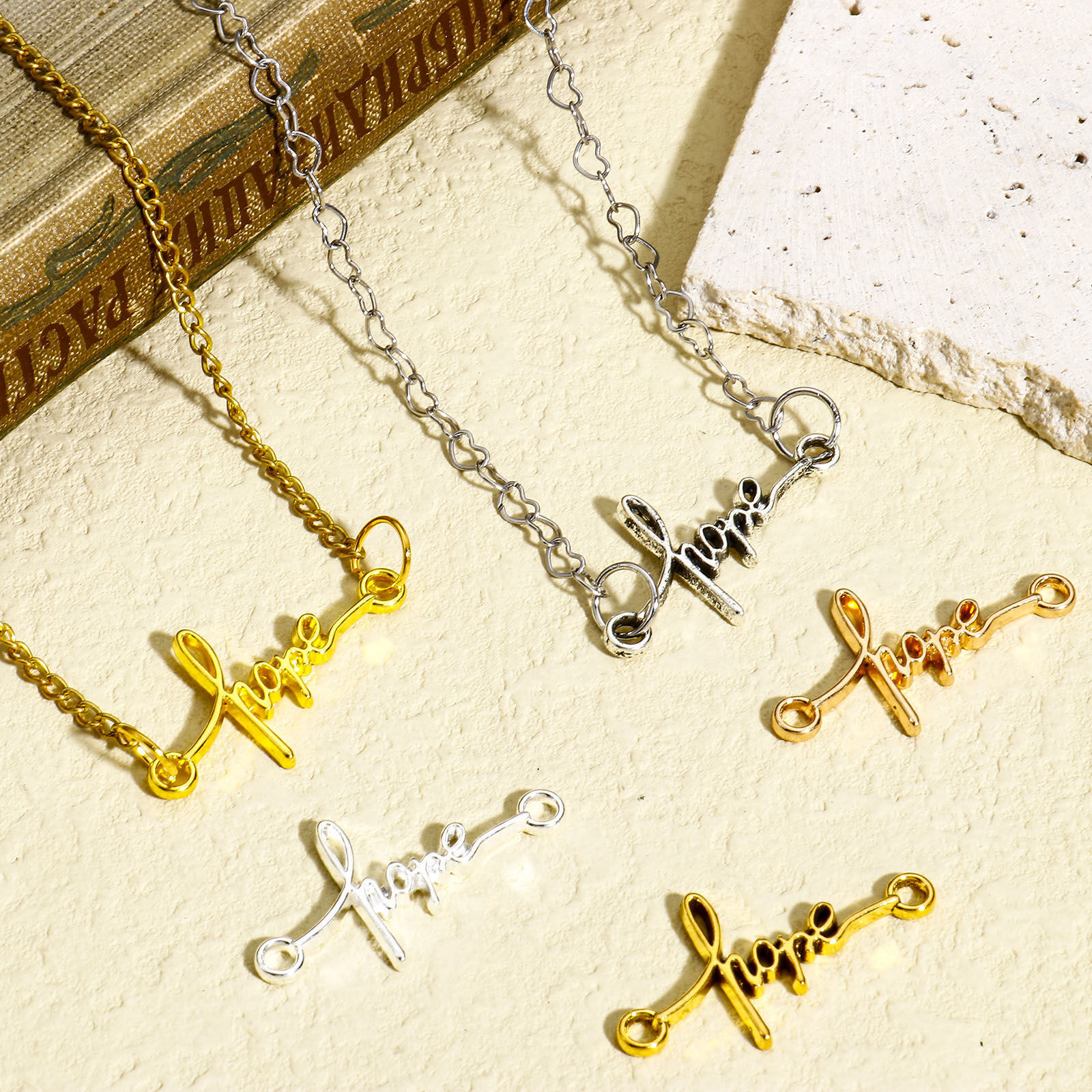 Imagen de 50 Unidades Zamak Positive Quotes Energy Conectores Dijes Colgantes Multicolor Vocabulario Inglés Mensaje " Hope " 33mm x 17mm