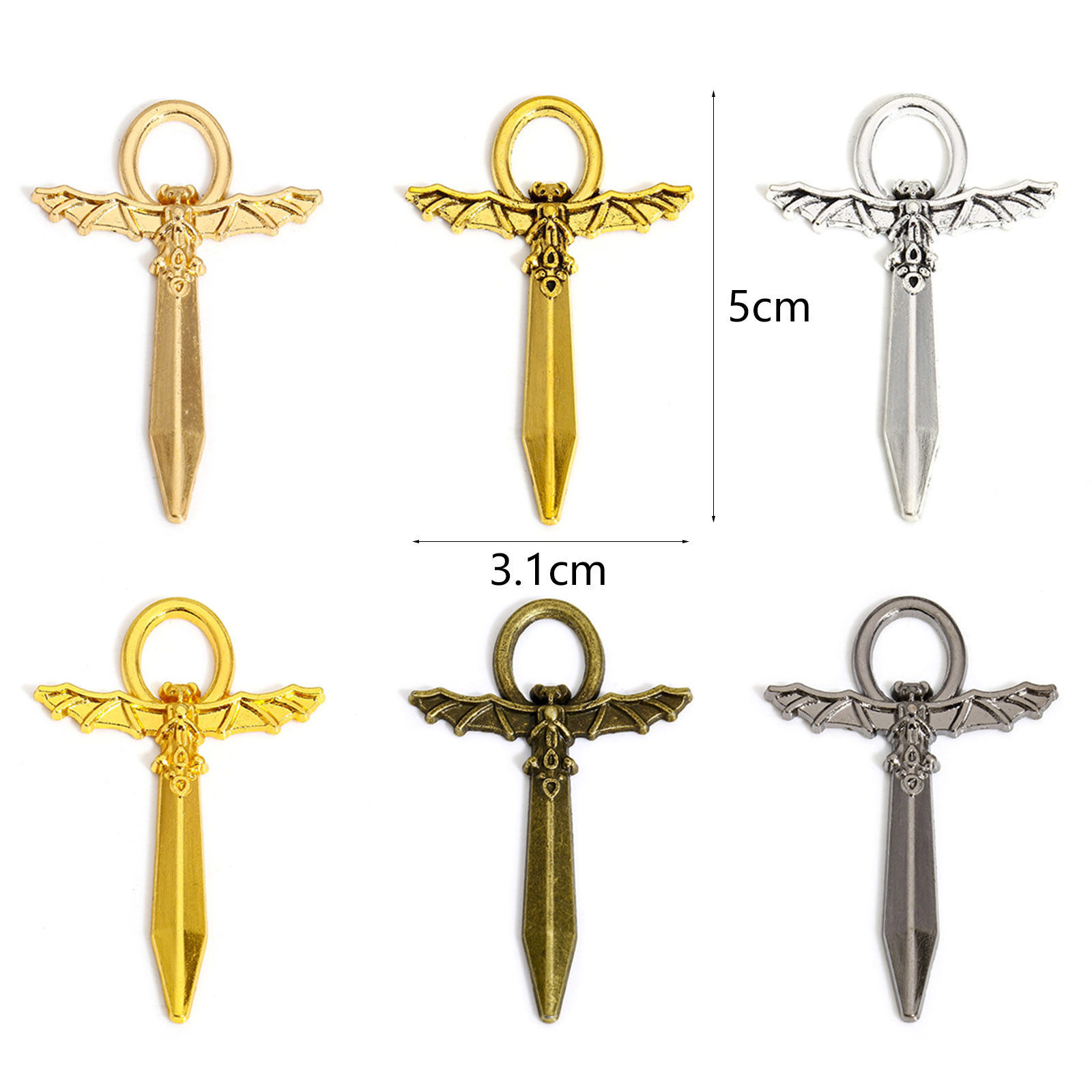 Picture of Zinc Based Alloy Halloween Pendants Multicolor Ankh Egyptian Cross Halloween Bat 5cm x 3.1cm