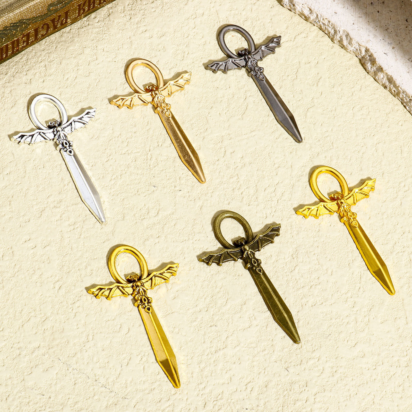 Picture of Zinc Based Alloy Halloween Pendants Multicolor Ankh Egyptian Cross Halloween Bat 5cm x 3.1cm