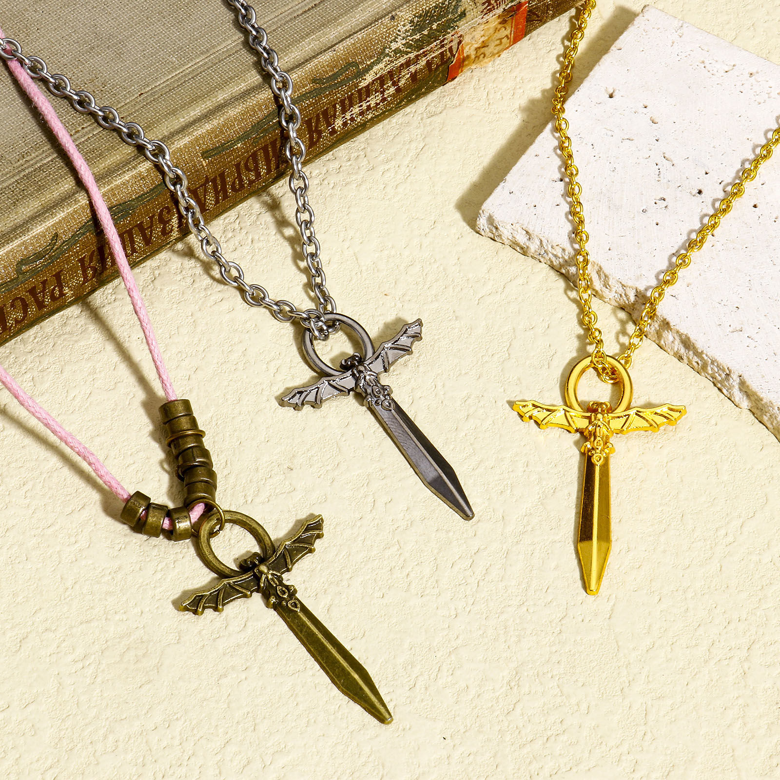 Picture of Zinc Based Alloy Halloween Pendants Multicolor Ankh Egyptian Cross Halloween Bat 5cm x 3.1cm