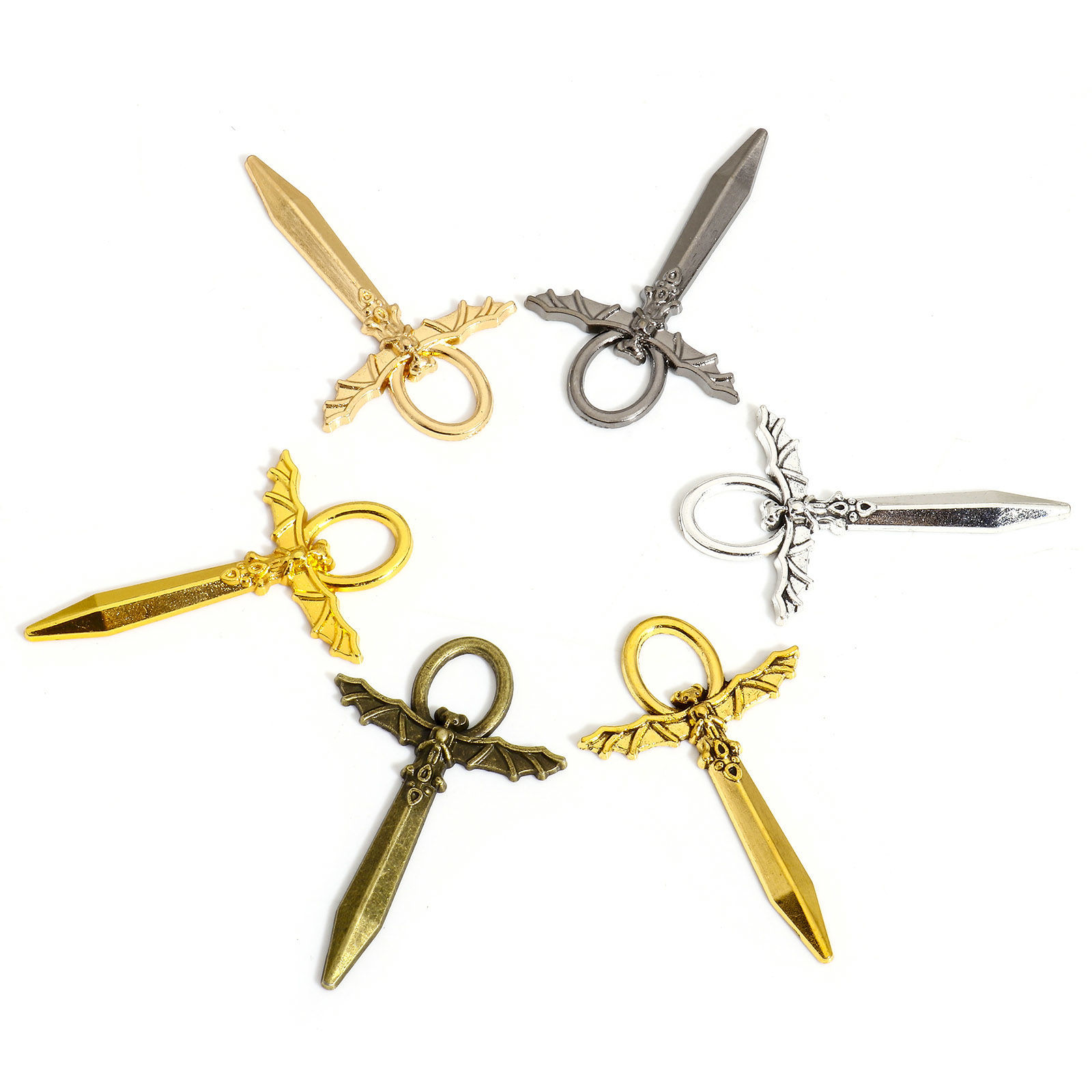 Picture of Zinc Based Alloy Halloween Pendants Multicolor Ankh Egyptian Cross Halloween Bat 5cm x 3.1cm