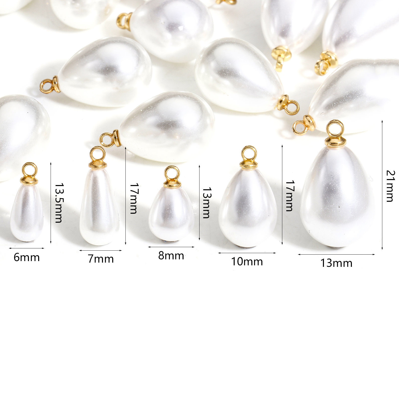 Изображение 20 ШТ ABS Подвески водяная капля Белый Высокий Блеск Имитация жемчуга