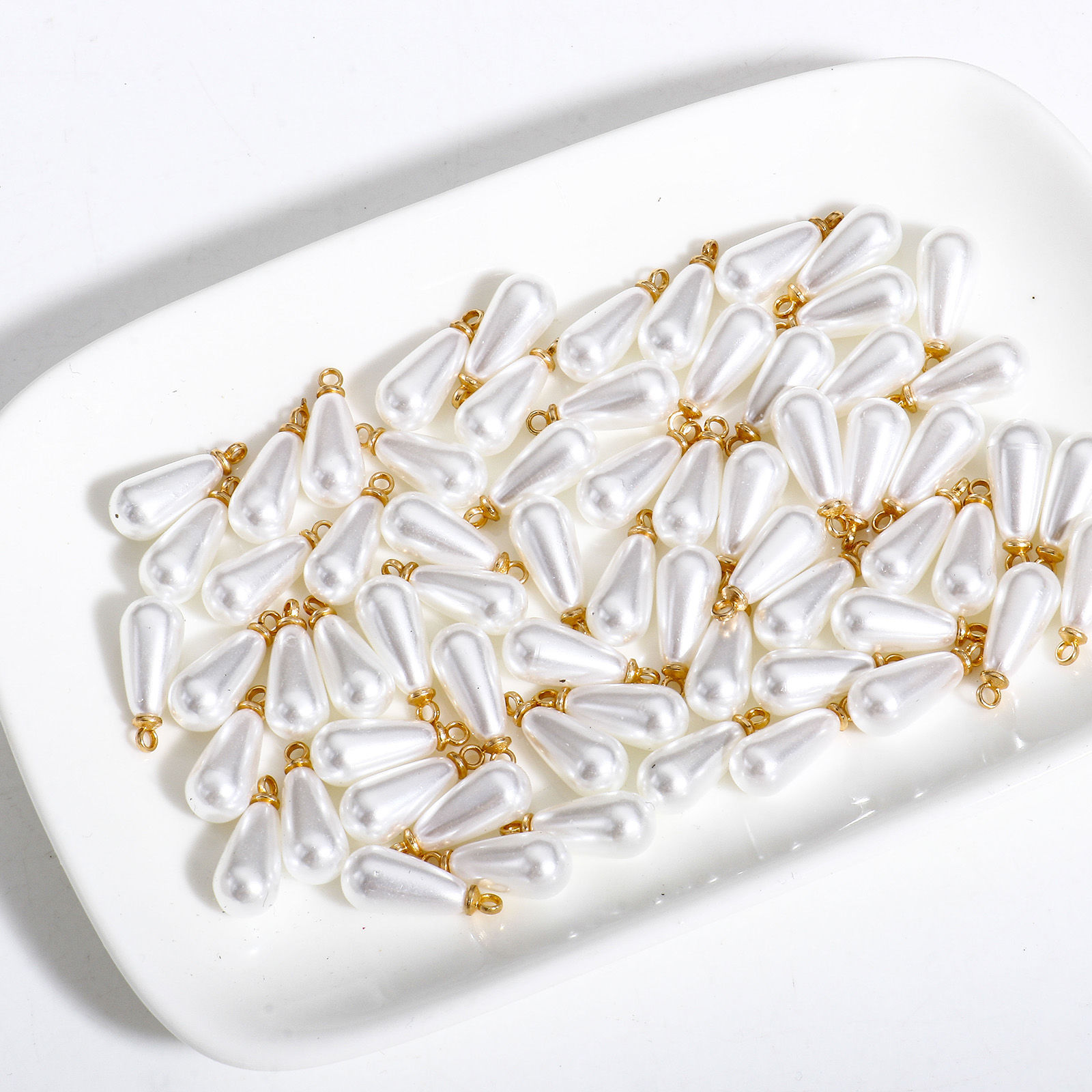 Изображение 20 ШТ ABS Подвески водяная капля Белый Высокий Блеск Имитация жемчуга