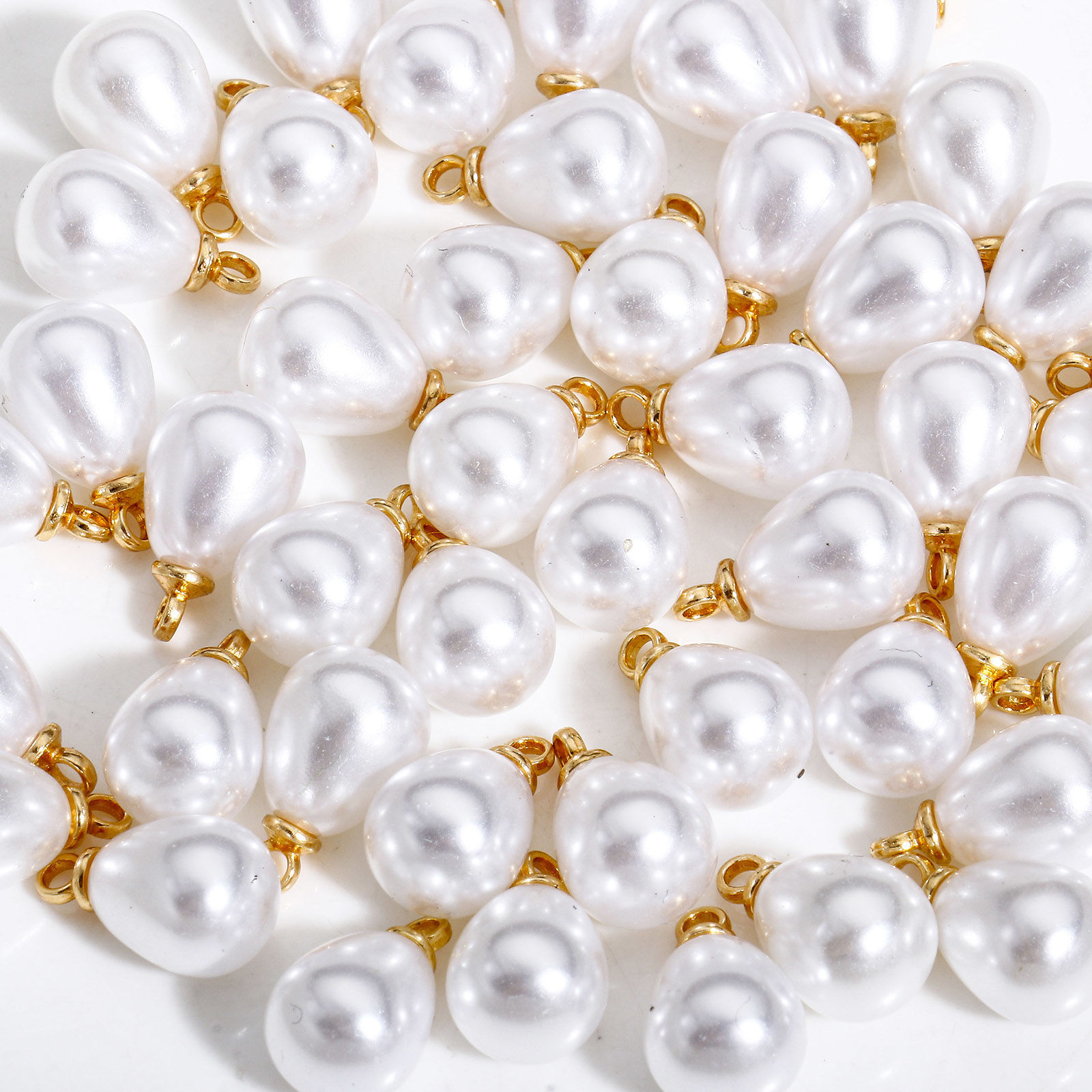 Изображение 20 ШТ ABS Подвески водяная капля Белый Высокий Блеск Имитация жемчуга