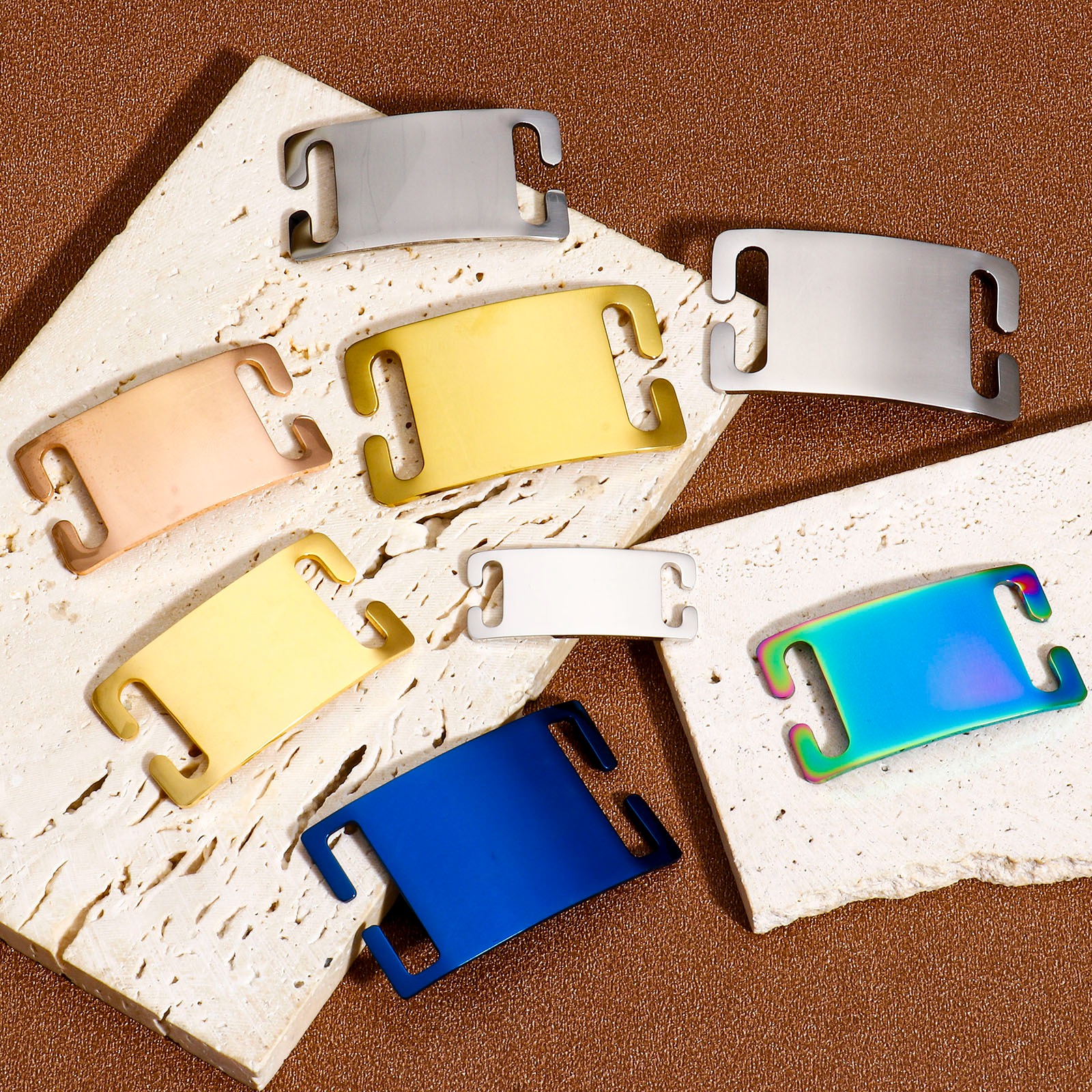 Picture of 2 PCs 304 Stainless Steel Pet ID Dog Collar Name Tag Blank Stamping Tags Connectors Charms Pendants Rectangle Mirror Polishing