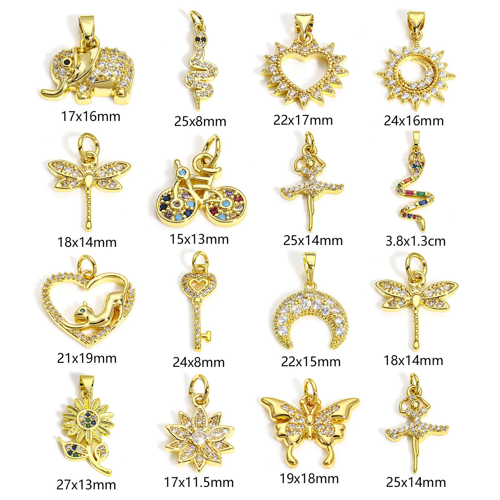 Bild von 2 Stück Messing Charms Echtgold plattiert Tier Sonne Micro Pave Klar Kubischer Zirkon