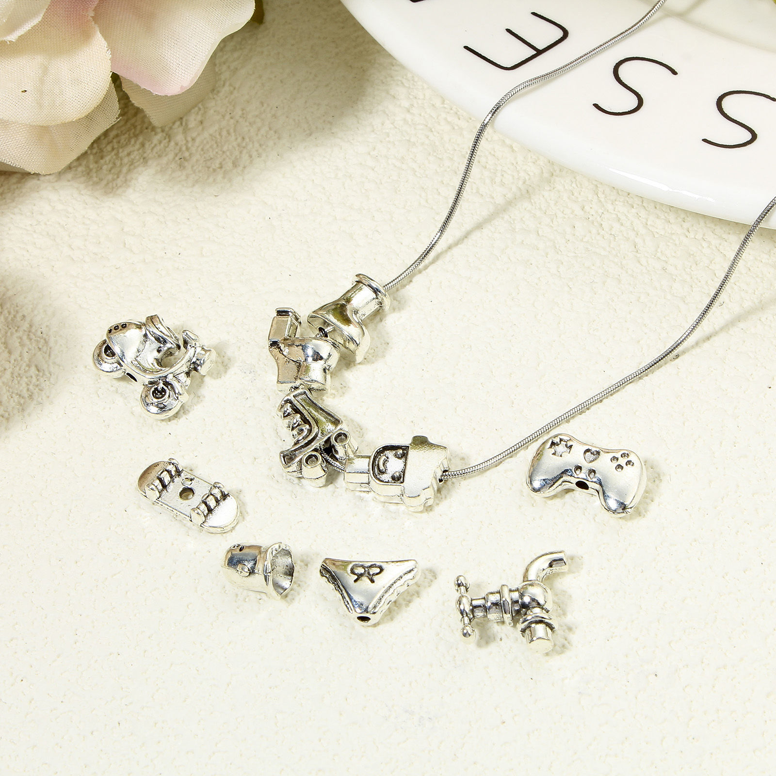 Picture of Zinc Based Alloy Spacer Beads For DIY Jewelry Making Antique Silver Color Shoes Motorcycle 3D