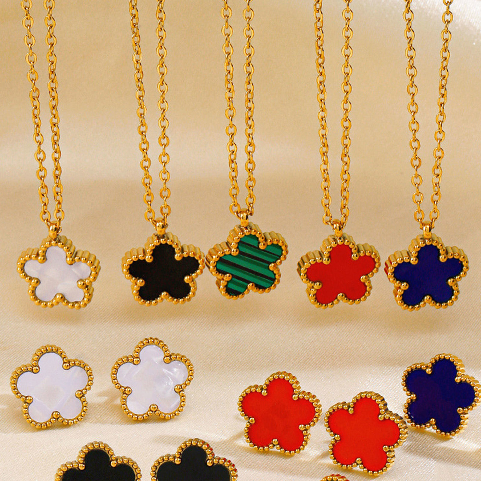 Picture of Eco-friendly Natural Pastoral Exquisite 18K Gold Plated Multicolor 304 Stainless Steel & Acrylic Rolo Chain Flower Pendant Necklace For Women Party