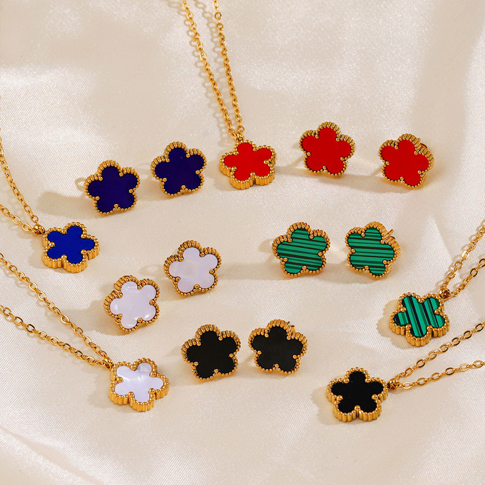 Picture of Eco-friendly Natural Pastoral Exquisite 18K Gold Plated Multicolor 304 Stainless Steel & Acrylic Rolo Chain Flower Pendant Necklace For Women Party