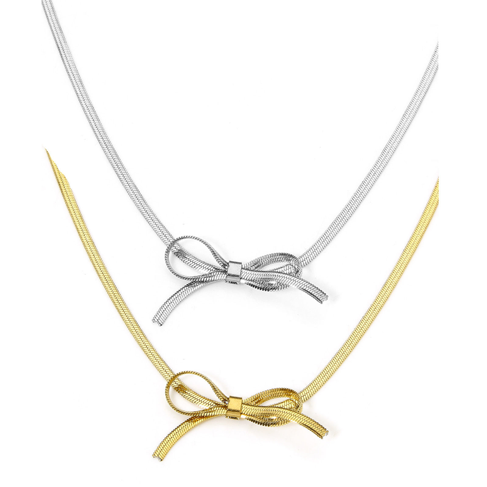 Imagen de 1 Unidad 304 Acero Inoxidable Cadena de Serpiente Plana Collares Nudo Mariposa Con Broche de Langosta y Extensor Cadena 32.5cm longitud