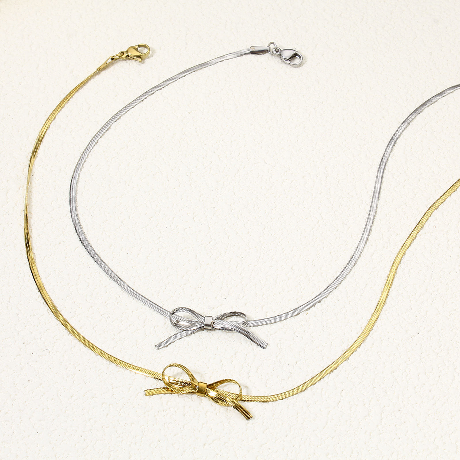 Imagen de 1 Unidad 304 Acero Inoxidable Cadena de Serpiente Plana Collares Nudo Mariposa Con Broche de Langosta y Extensor Cadena 32.5cm longitud