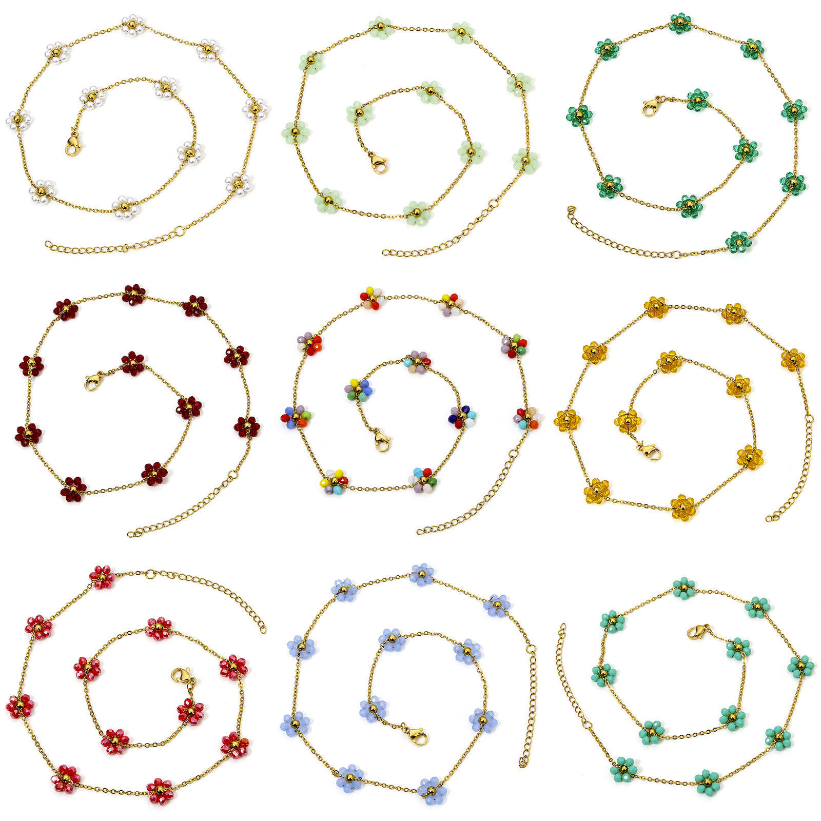 Bild von 1 Strang Vakuumbeschichtung 304 Edelstahl Perlenkette Halskette 18K Gold plattiert Blumen Mit Karabiner Verschluss und Verlängerungskette Extender 39cm lang