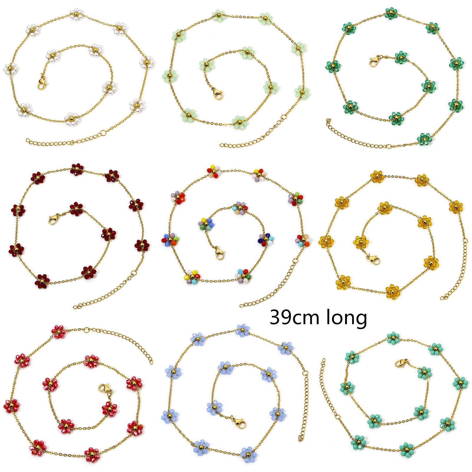Bild von 1 Strang Vakuumbeschichtung 304 Edelstahl Perlenkette Halskette 18K Gold plattiert Blumen Mit Karabiner Verschluss und Verlängerungskette Extender 39cm lang