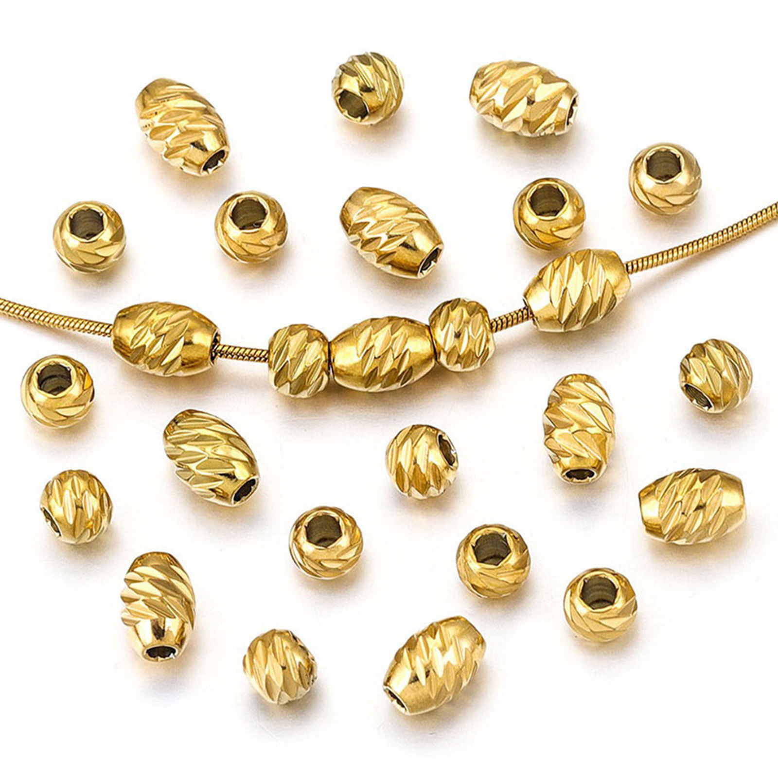 Image de 5 Pcs Perles pour DIY Fabrication de Bijoux en 304 Acier Inoxydable Respectueux de la Nature Géométrique Motif Sculpté Trou: env. 2mm