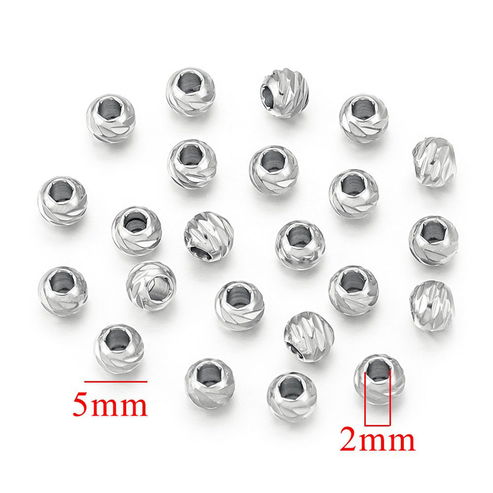 Image de 5 Pcs Perles pour DIY Fabrication de Bijoux en 304 Acier Inoxydable Respectueux de la Nature Géométrique Motif Sculpté Trou: env. 2mm